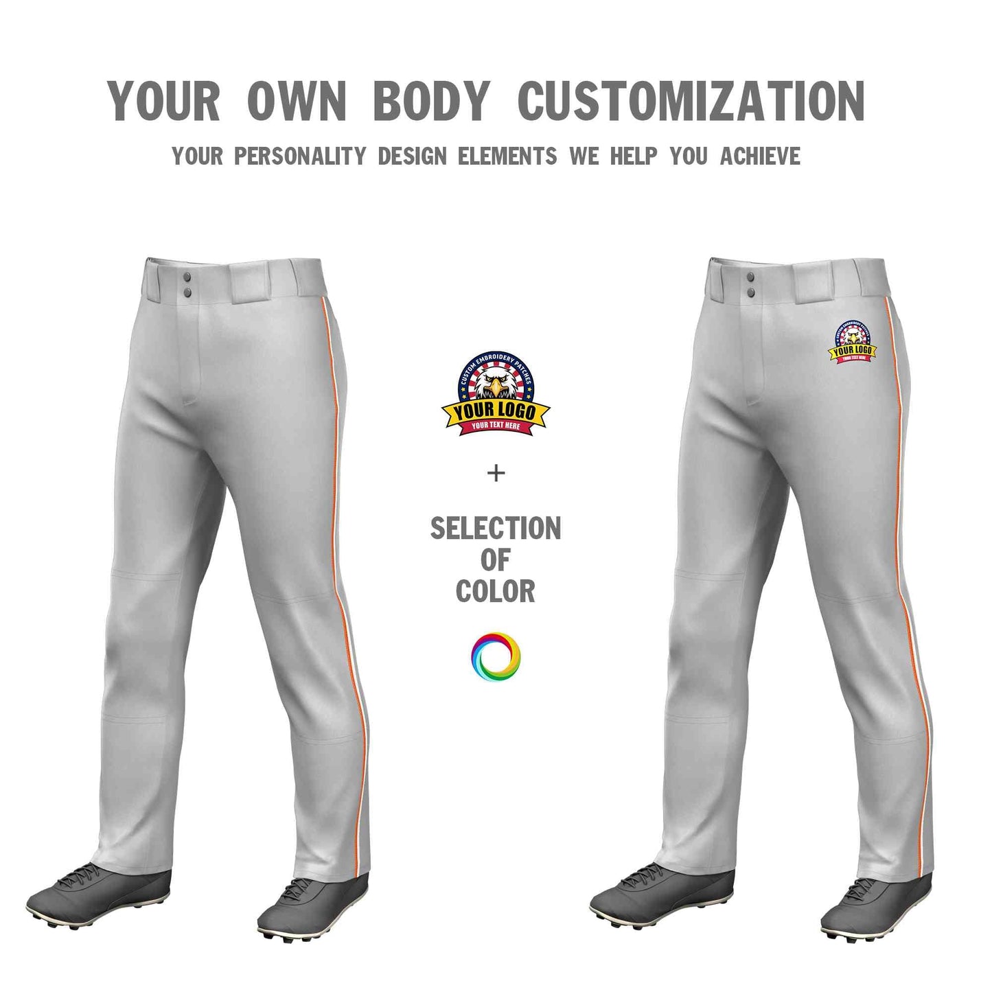 Custom Gray Orange-White Classic Fit Stretch Practice Loose-fit Baseball Pants