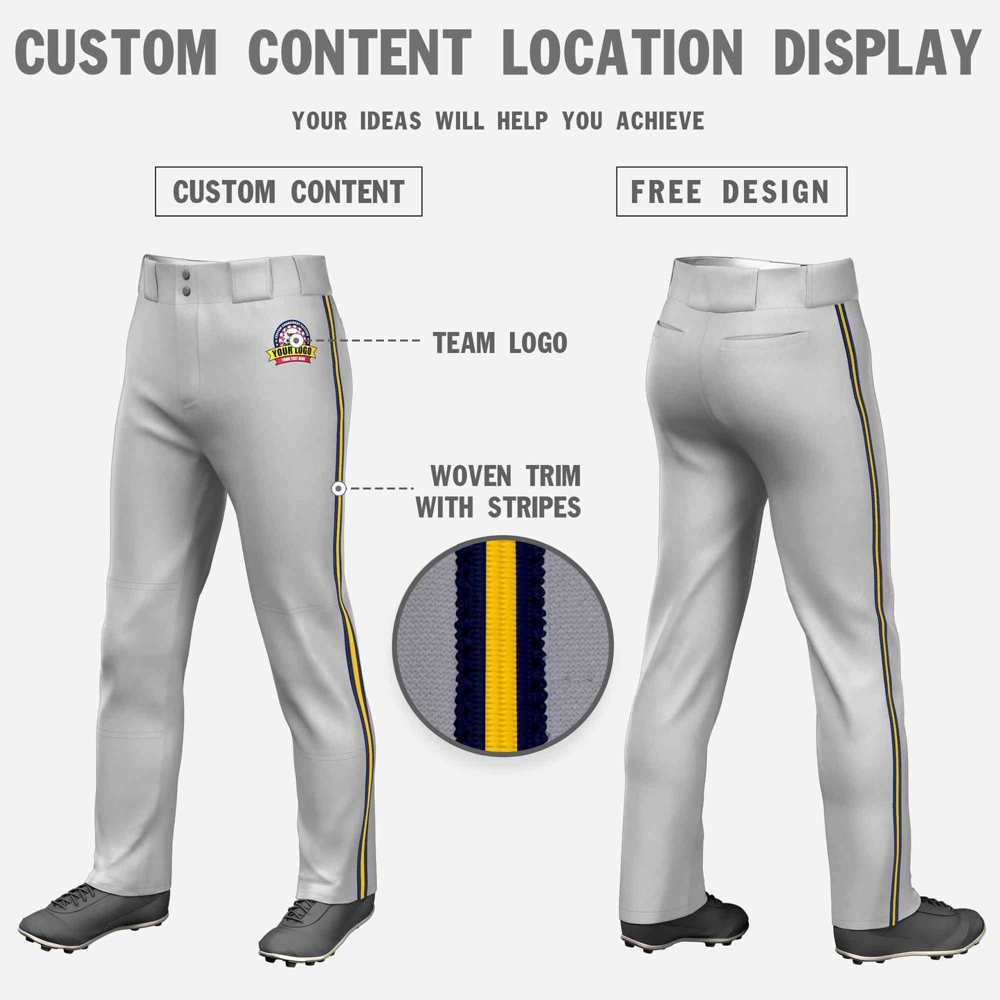 Custom Gray Navy Gold-Navy Classic Fit Stretch Practice Loose-fit Baseball Pants