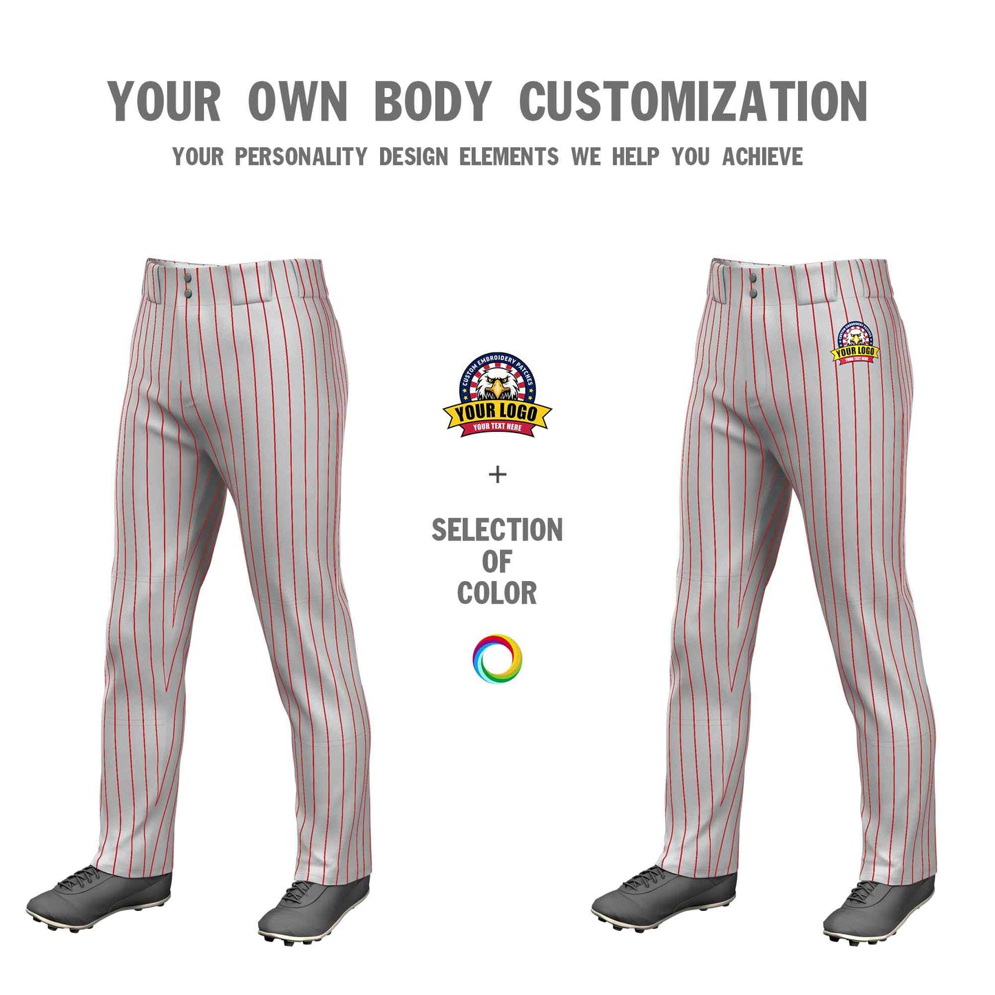 Custom Gray Red Pinstripe Fit Stretch Practice Loose-fit Baseball Pants