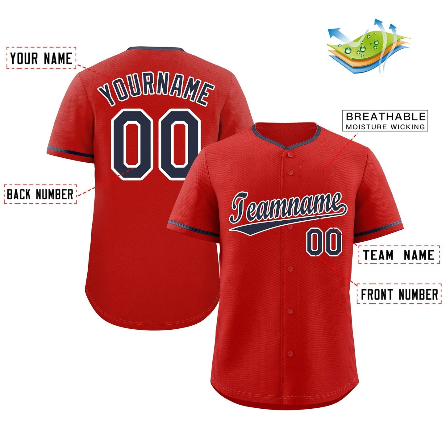 Custom Red Navy-White Classic Style Authentic Baseball Jersey