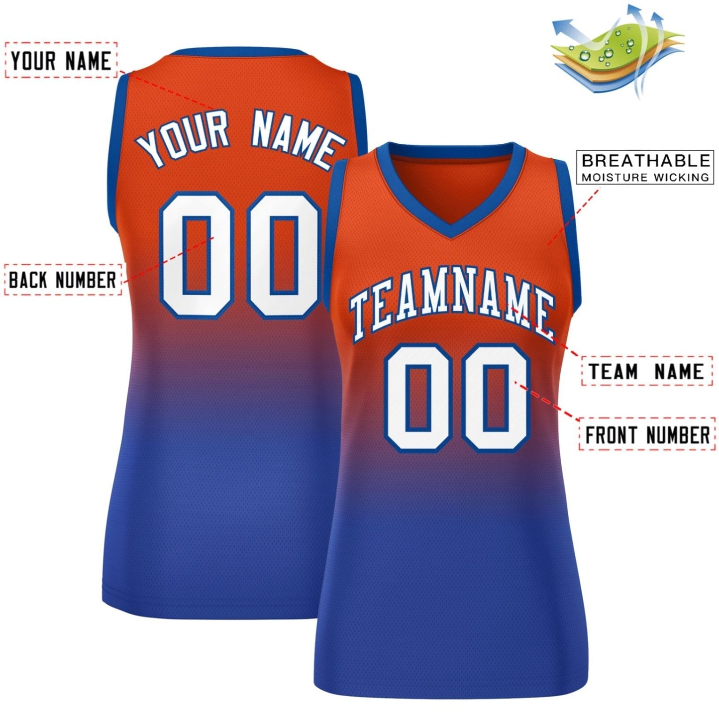 Custom Red Royal Gradient Fashion Tops Mesh Netball Dress For Women