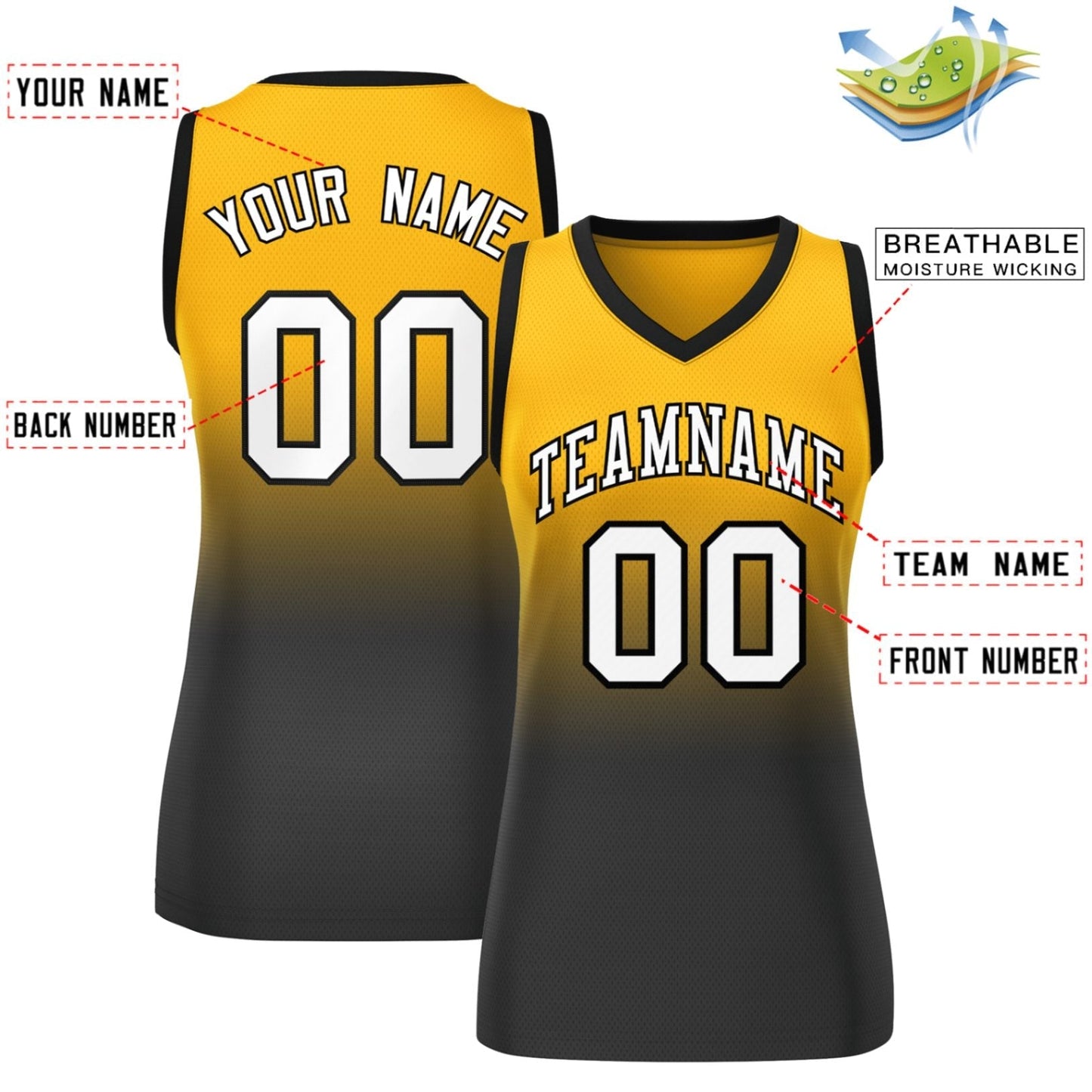 Custom Yellow Black Gradient Fashion Tops Mesh Netball Dress For Women