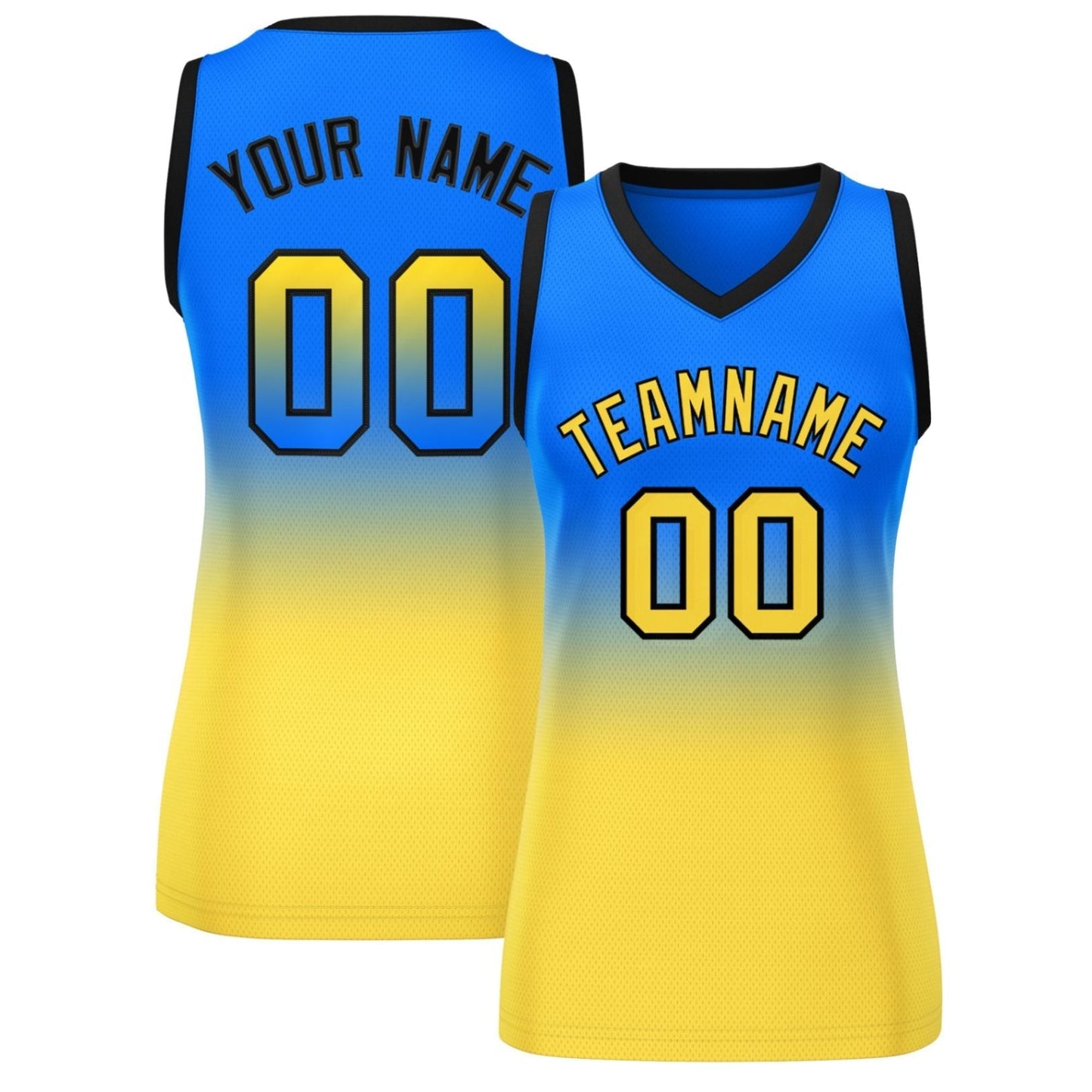 Custom Royal Gold Gradient Fashion Tops Mesh Netball Dress For Women