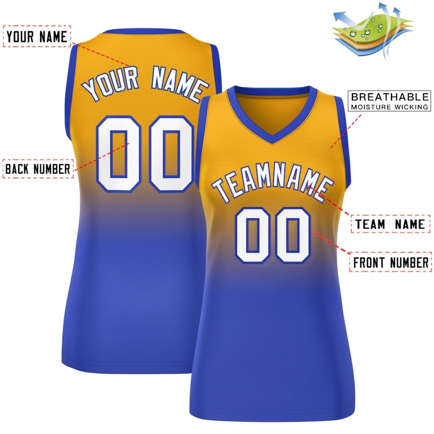 Custom Yellow Royal Gradient Fashion Tops Mesh Netball Dress For Women