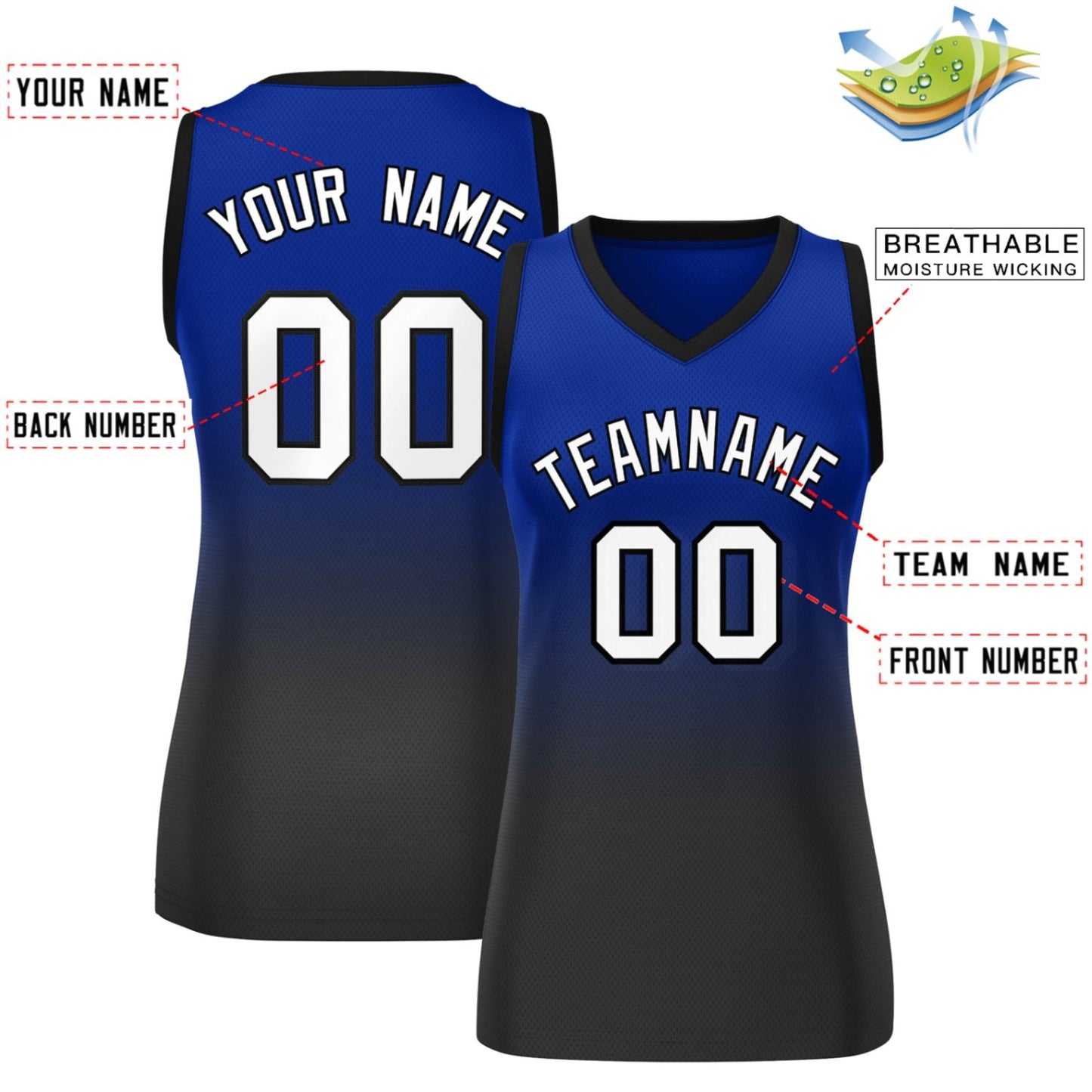 Custom Royal Black Gradient Fashion Tops Mesh Netball Dress For Women