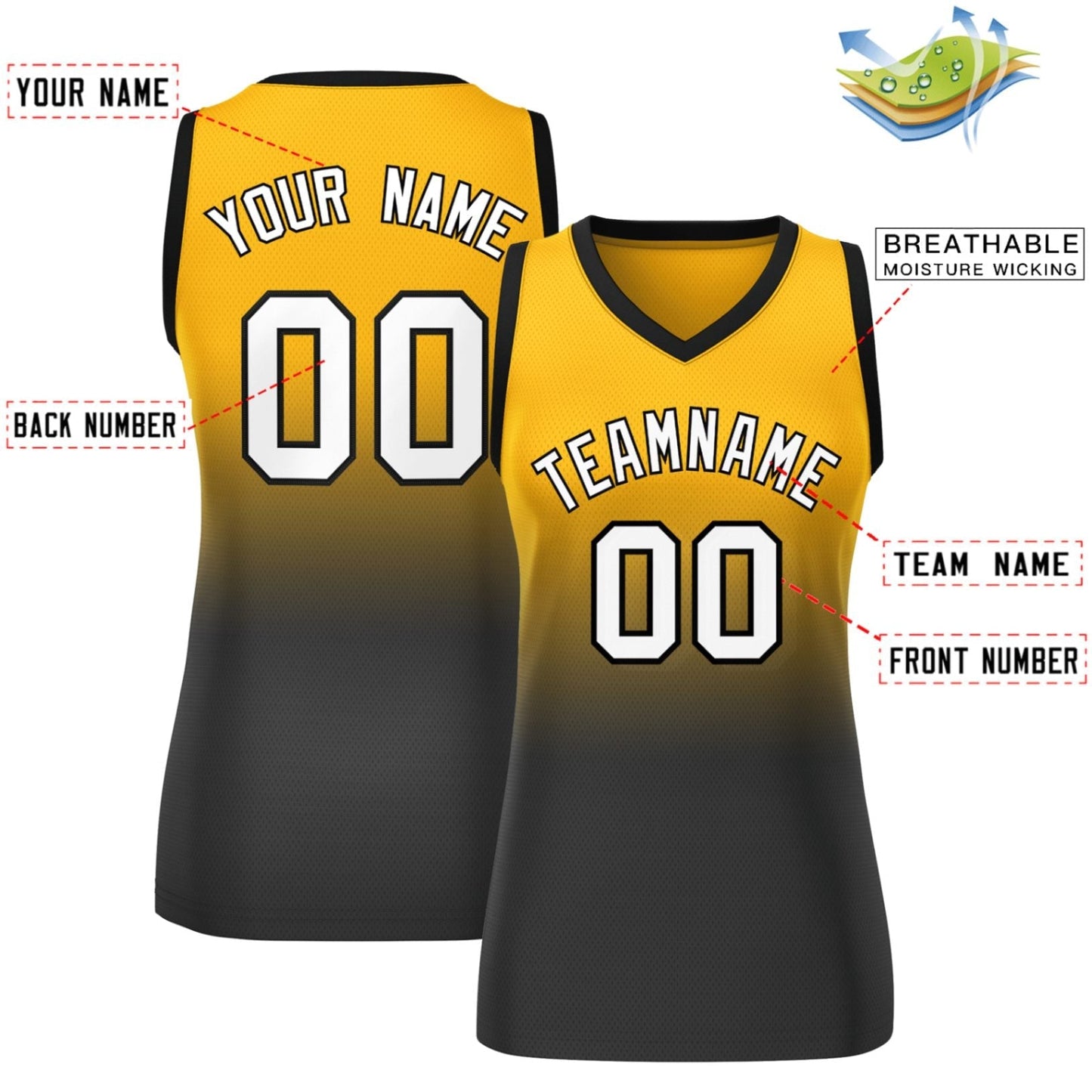Custom Yellow Black Gradient Fashion Tops Mesh Netball Dress For Women