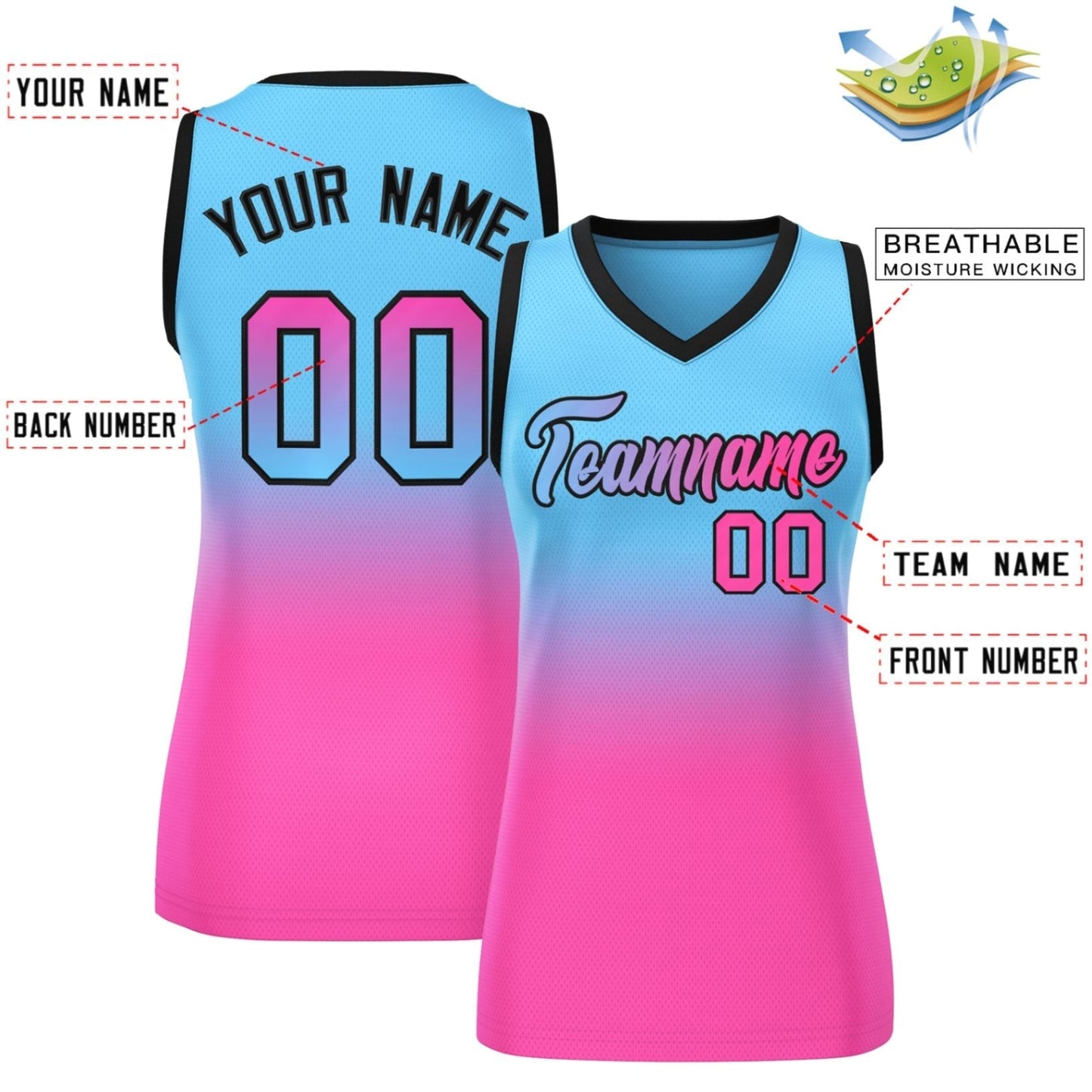 Custom Powder Blue Pink Gradient Fashion Tops Mesh Netball Dress For Women