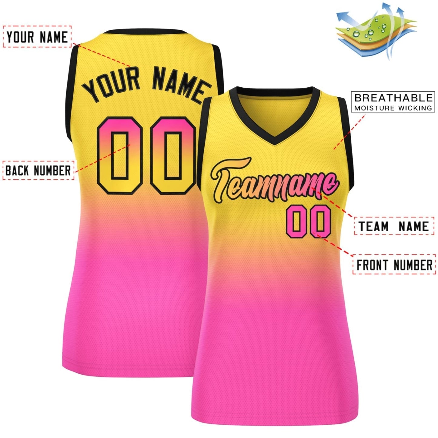 Custom Gold Pink Gradient Fashion Tops Mesh Netball Dress For Women