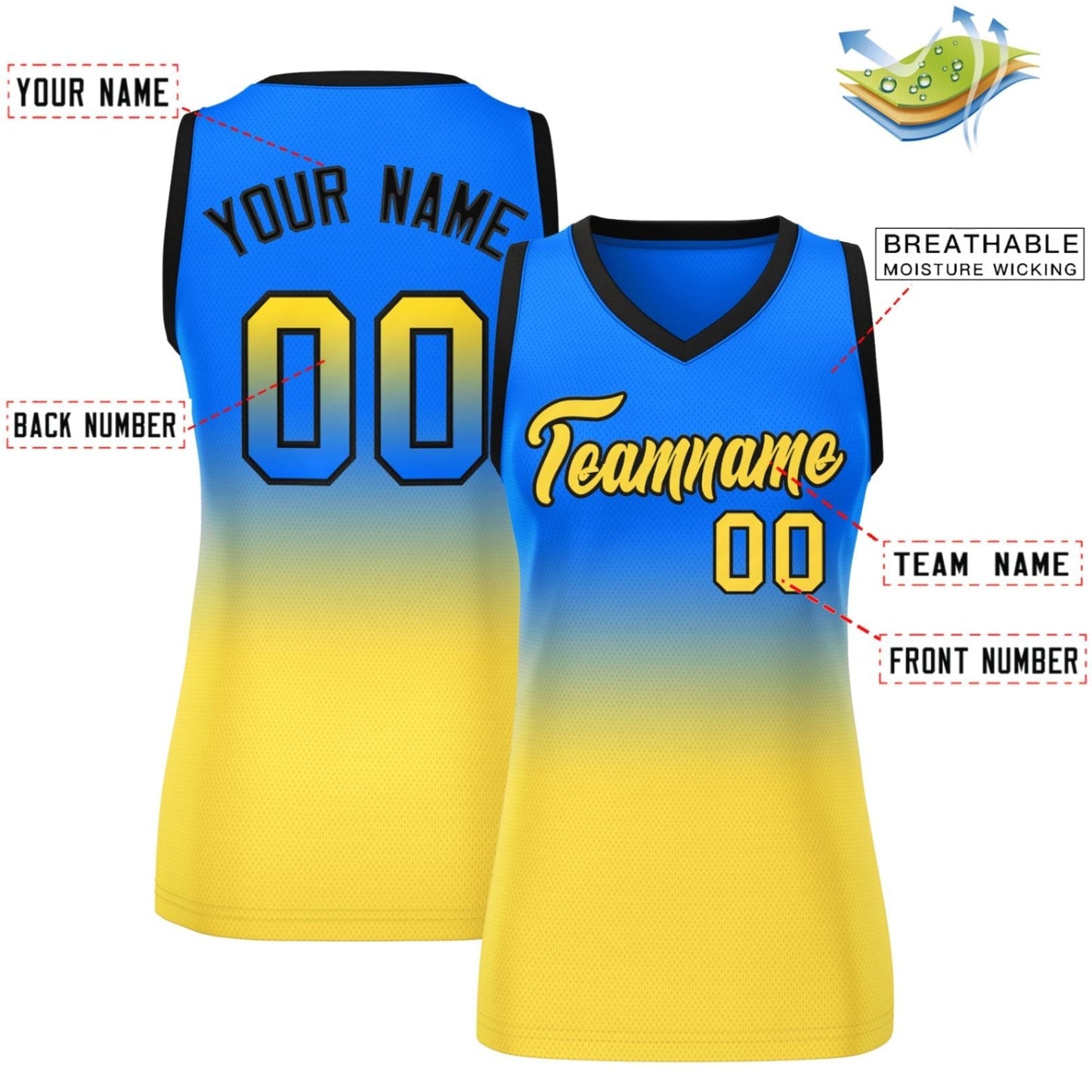 Custom Royal Gold Gradient Fashion Tops Mesh Netball Dress For Women