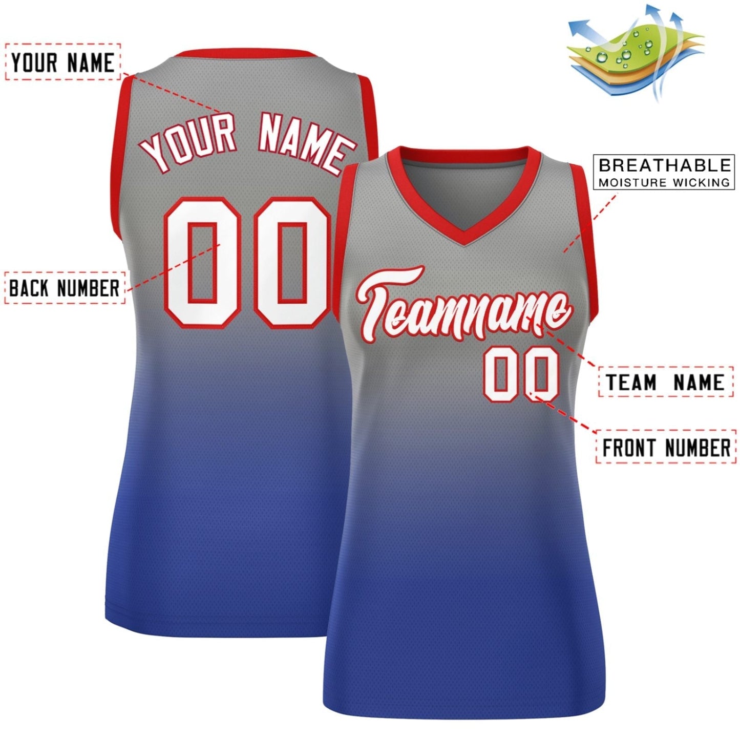 Custom Gray Royal Gradient Fashion Tops Mesh Netball Dress For Women