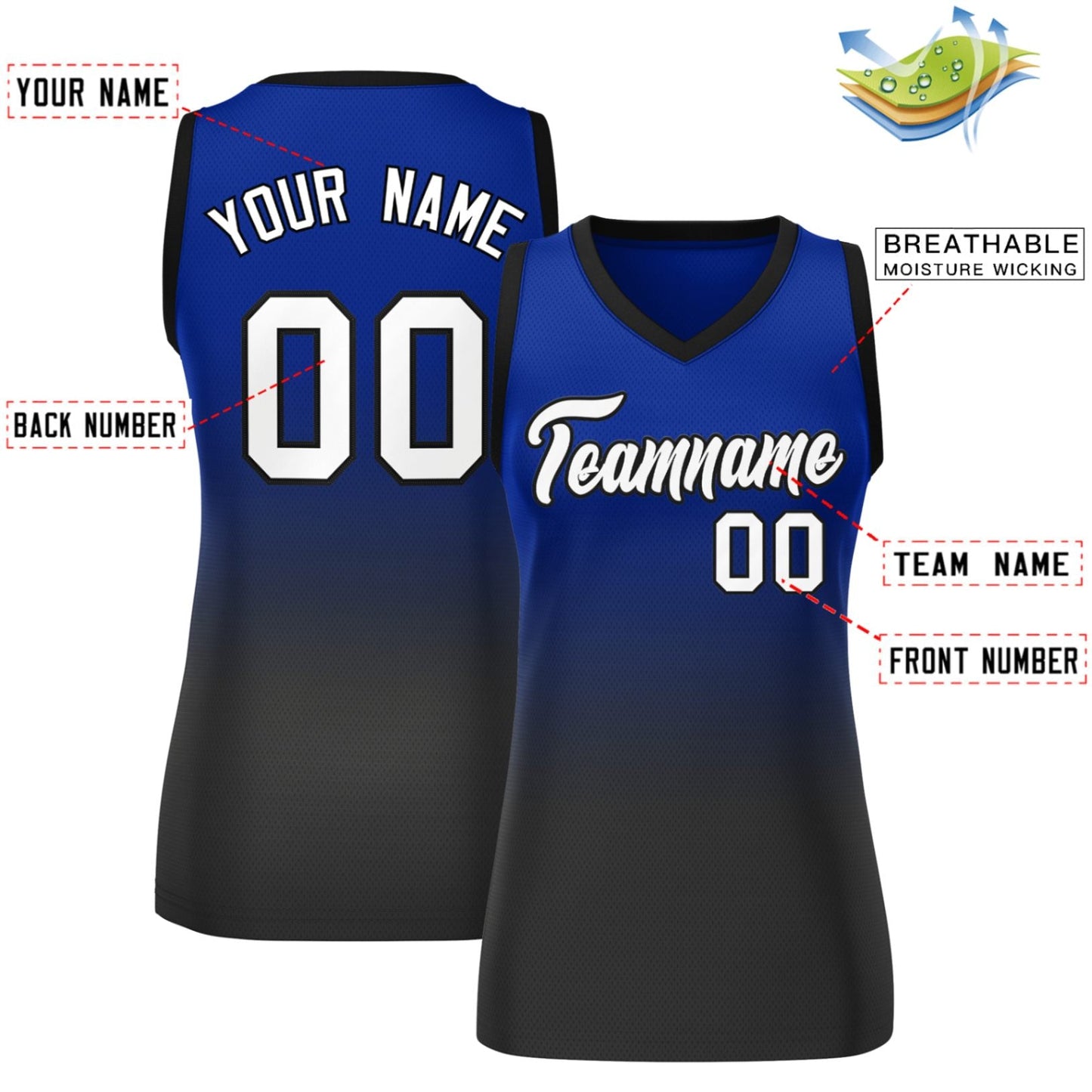 Custom Royal Black Gradient Fashion Tops Mesh Netball Dress For Women