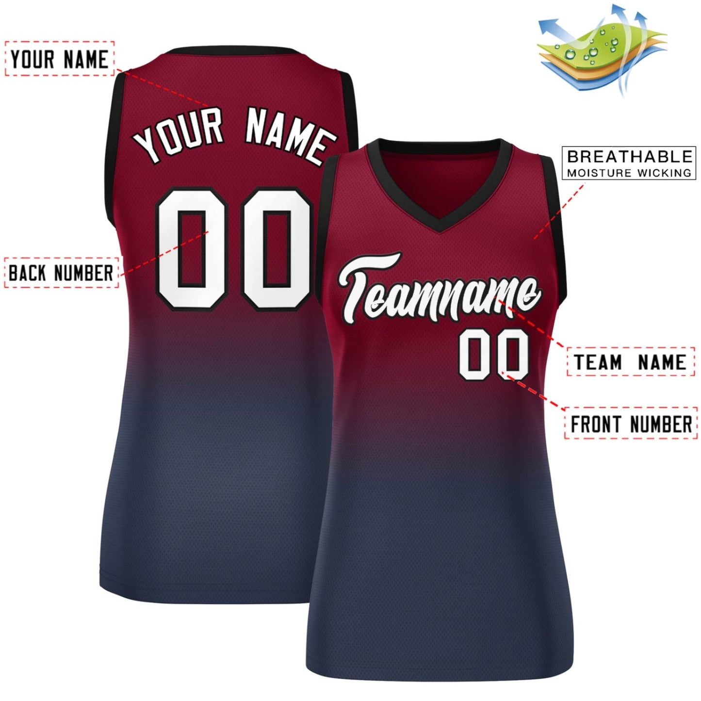 Custom Crimson Navy Gradient Fashion Tops Mesh Netball Dress For Women