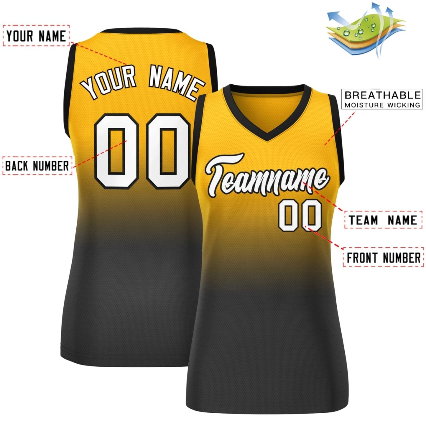 Custom Yellow Black Gradient Fashion Tops Mesh Netball Dress For Women