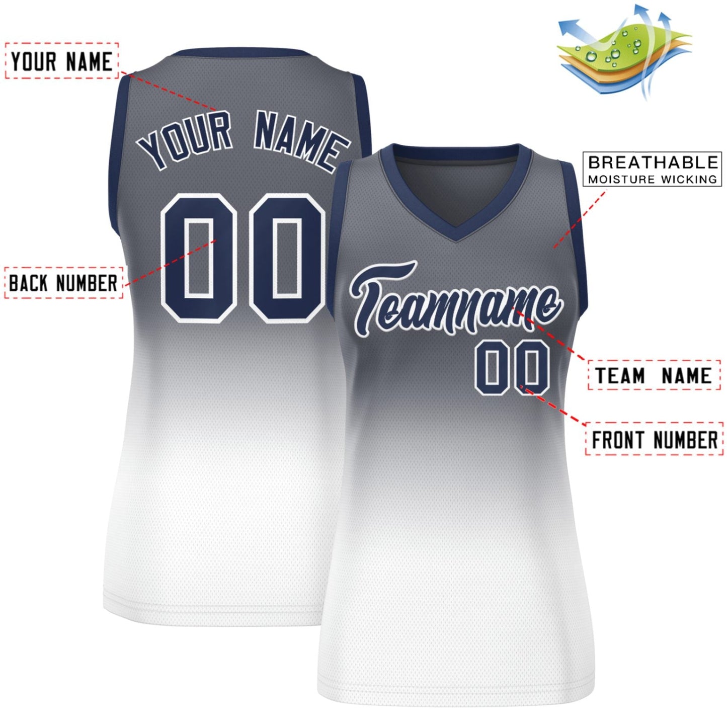 Custom Gray White Gradient Fashion Tops Mesh Netball Dress For Women