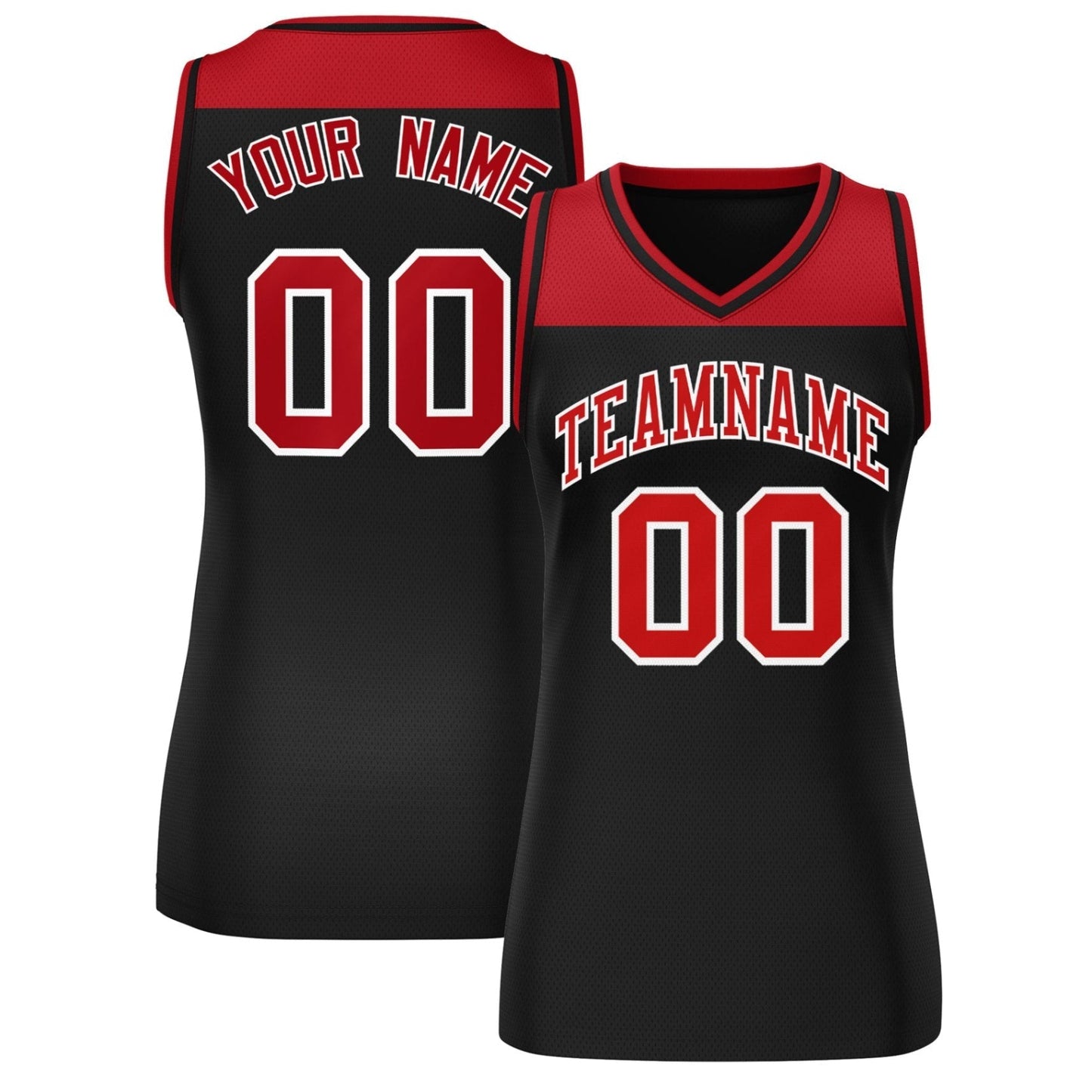 Custom Red Black Color Block Fashion Tops Mesh Netball Dress For Women
