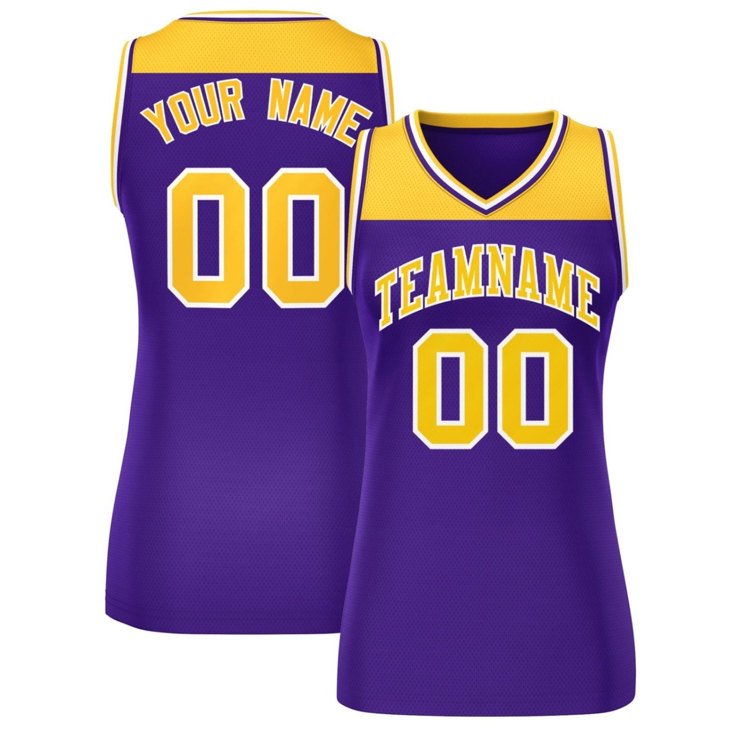 Custom Gold Purple Color Block Fashion Tops Mesh Netball Dress For Women