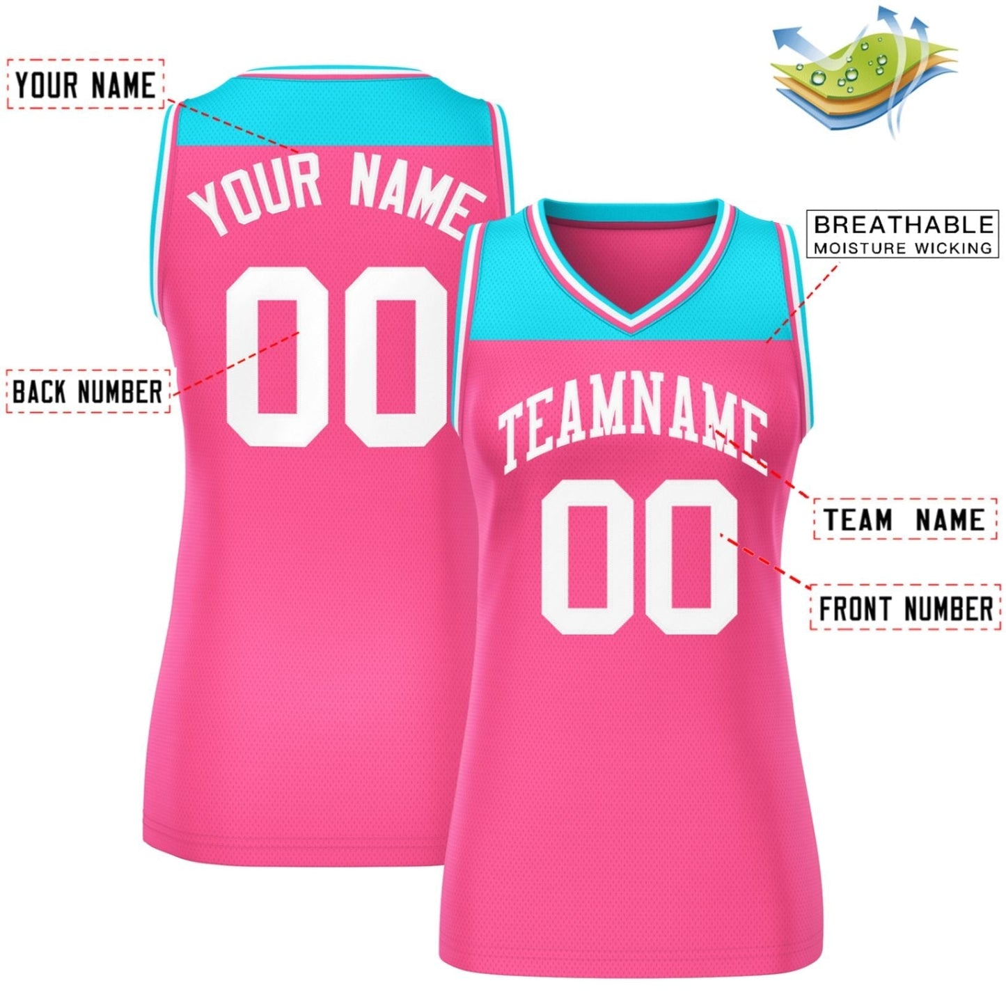 Custom Powder Blue Pink Color Block Fashion Tops Mesh Netball Dress For Women