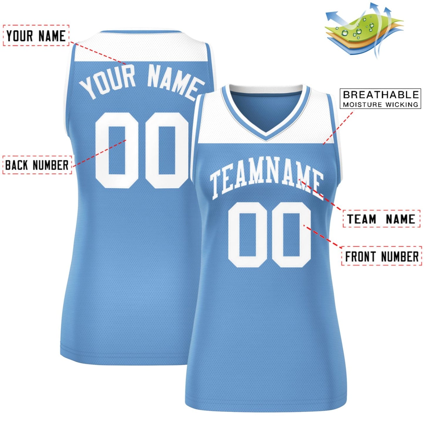 Custom White Light Blue Color Block Fashion Tops Mesh Netball Dress For Women
