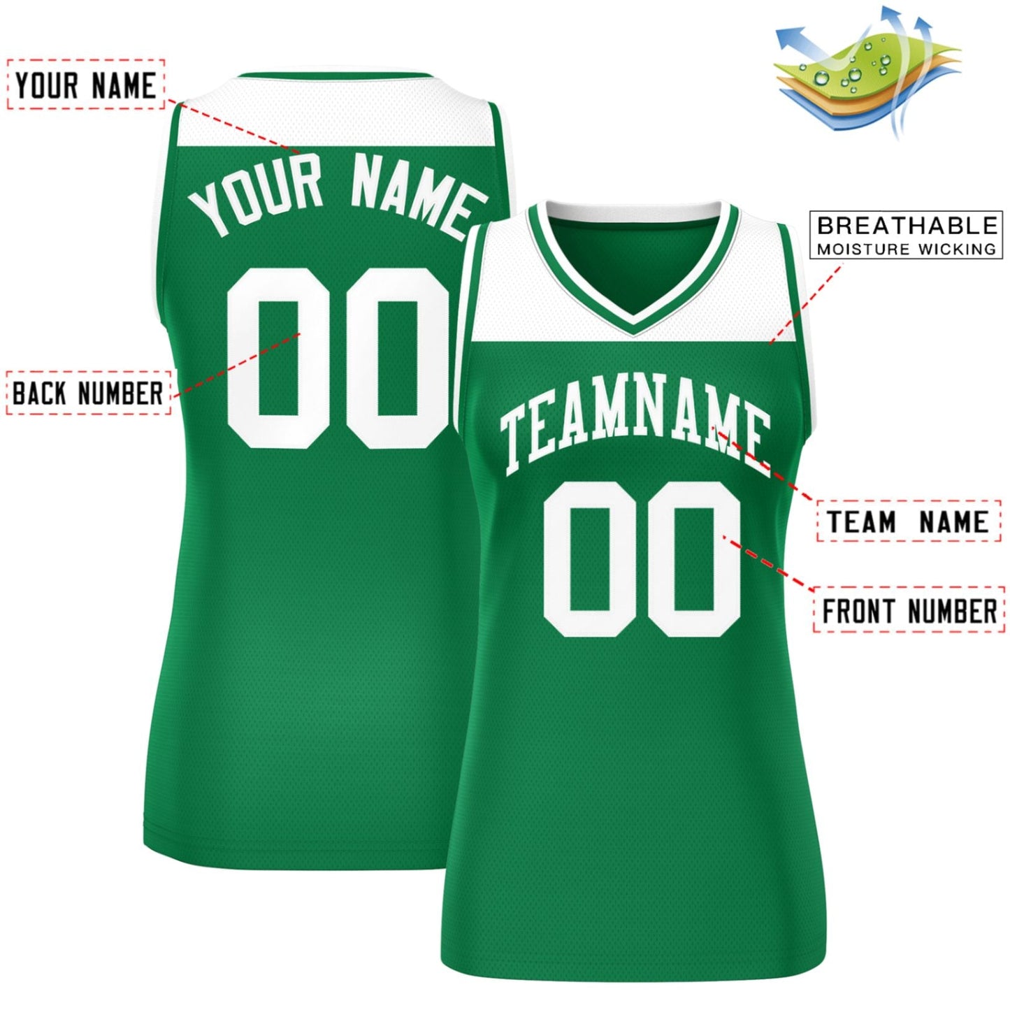 Custom White Kelly Green Color Block Fashion Tops Mesh Netball Dress For Women