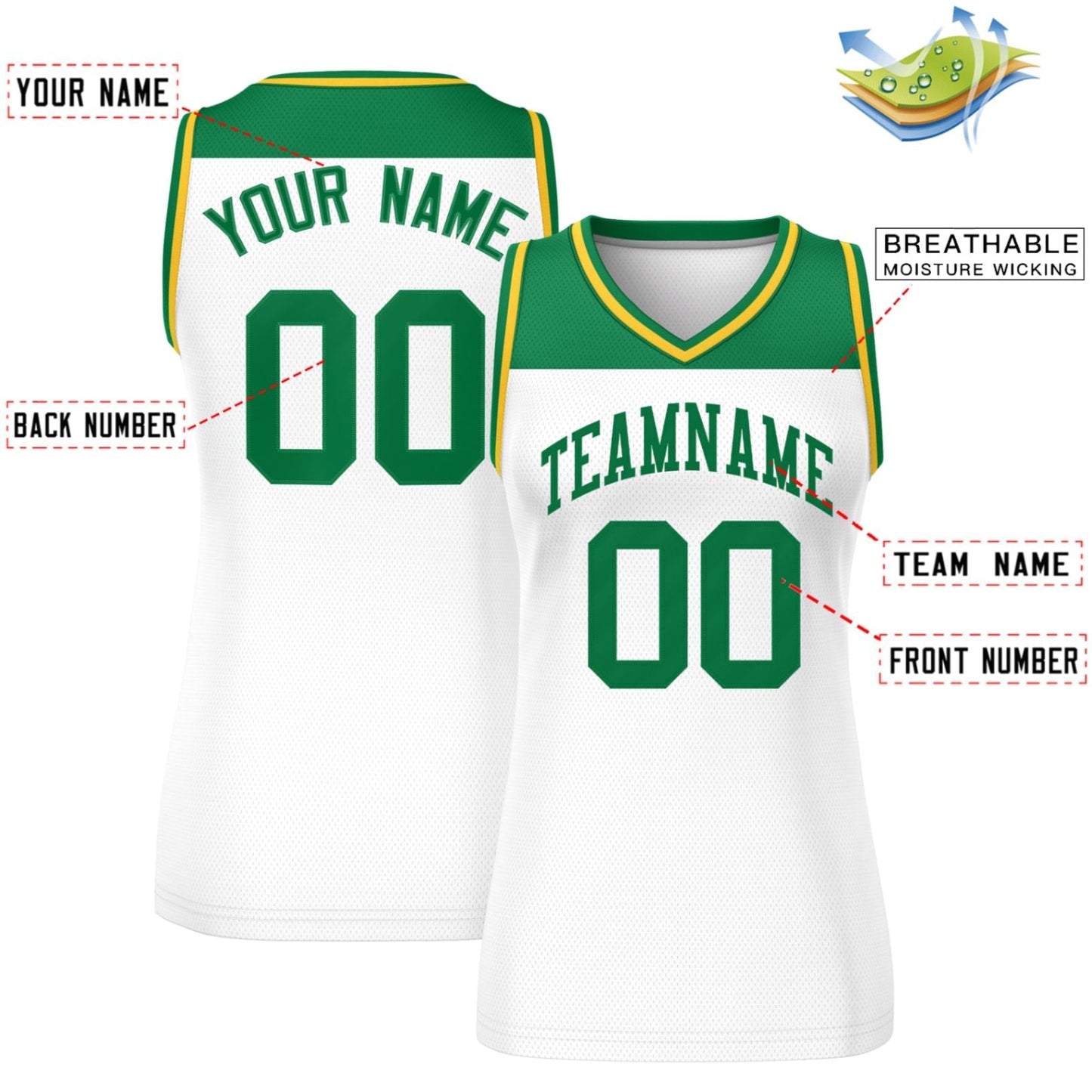 Custom Kelly Green White Color Block Fashion Tops Mesh Netball Dress For Women