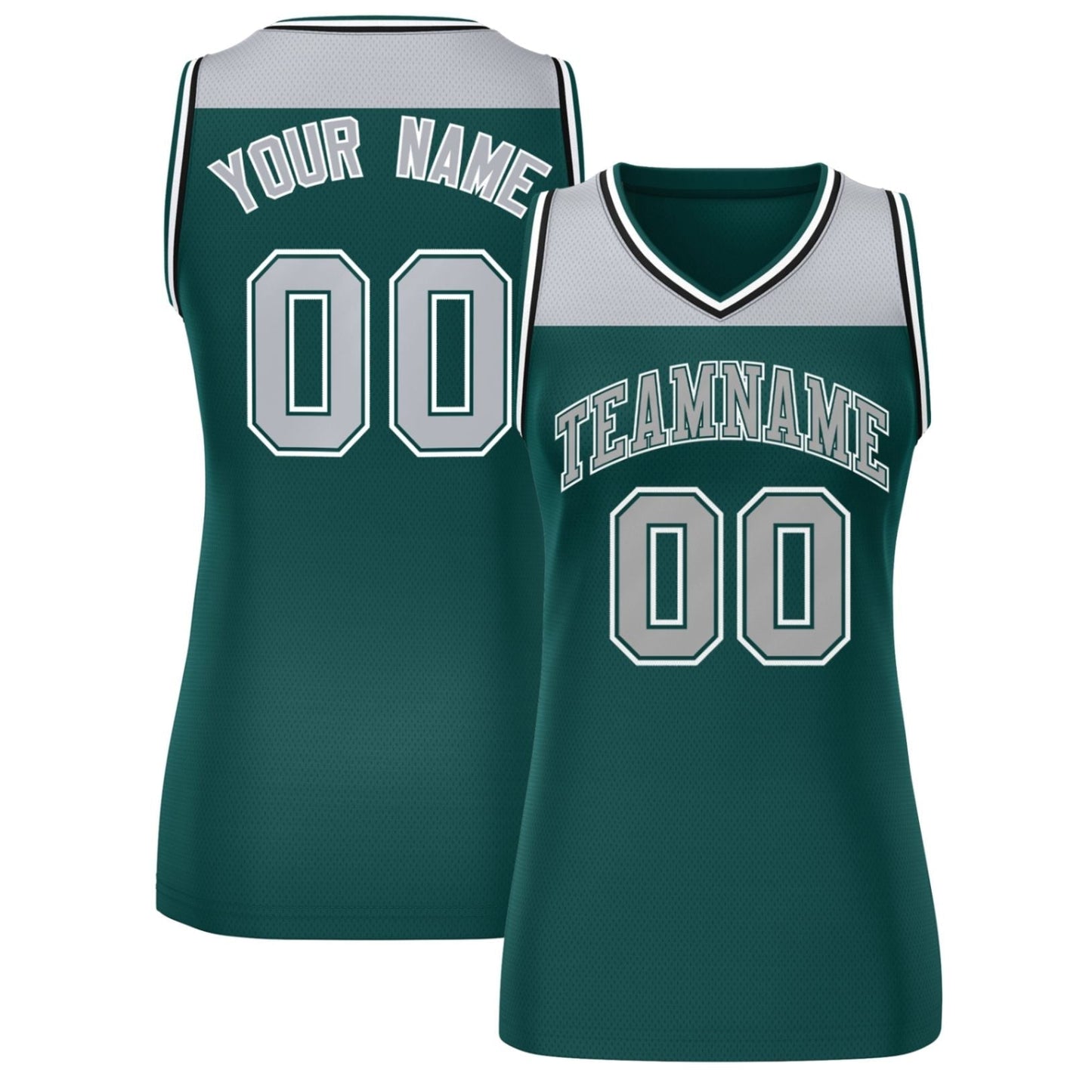 Custom Gray Midnight Green Color Block Fashion Tops Mesh Netball Dress For Women