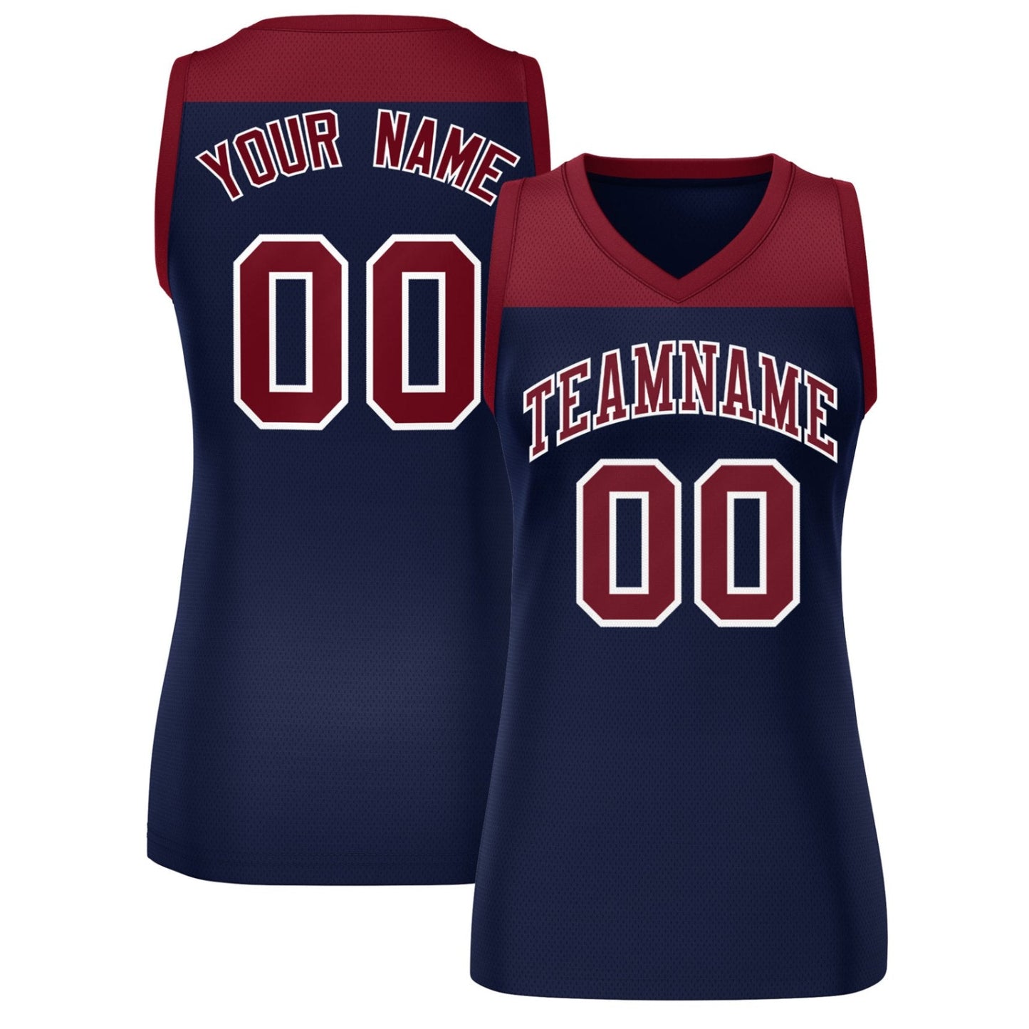 Custom Crimson Navy Color Block Fashion Tops Mesh Netball Dress For Women