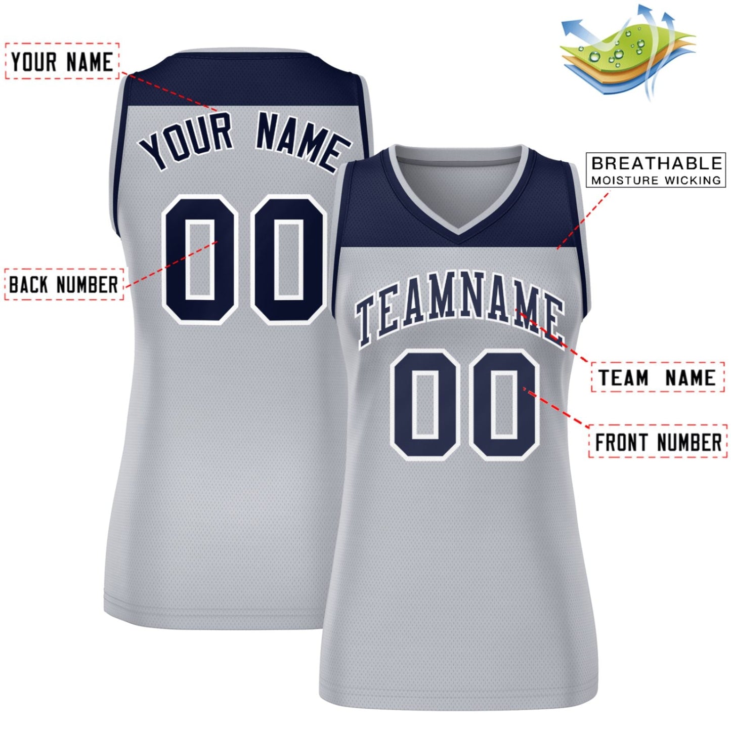 Custom Navy Gray Color Block Fashion Tops Mesh Netball Dress For Women