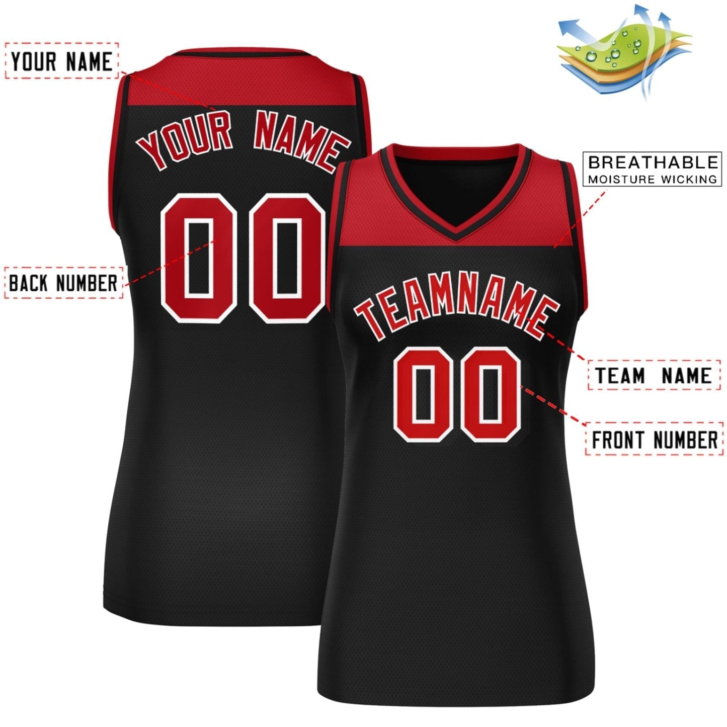 Custom Red Black Color Block Fashion Tops Mesh Netball Dress For Women