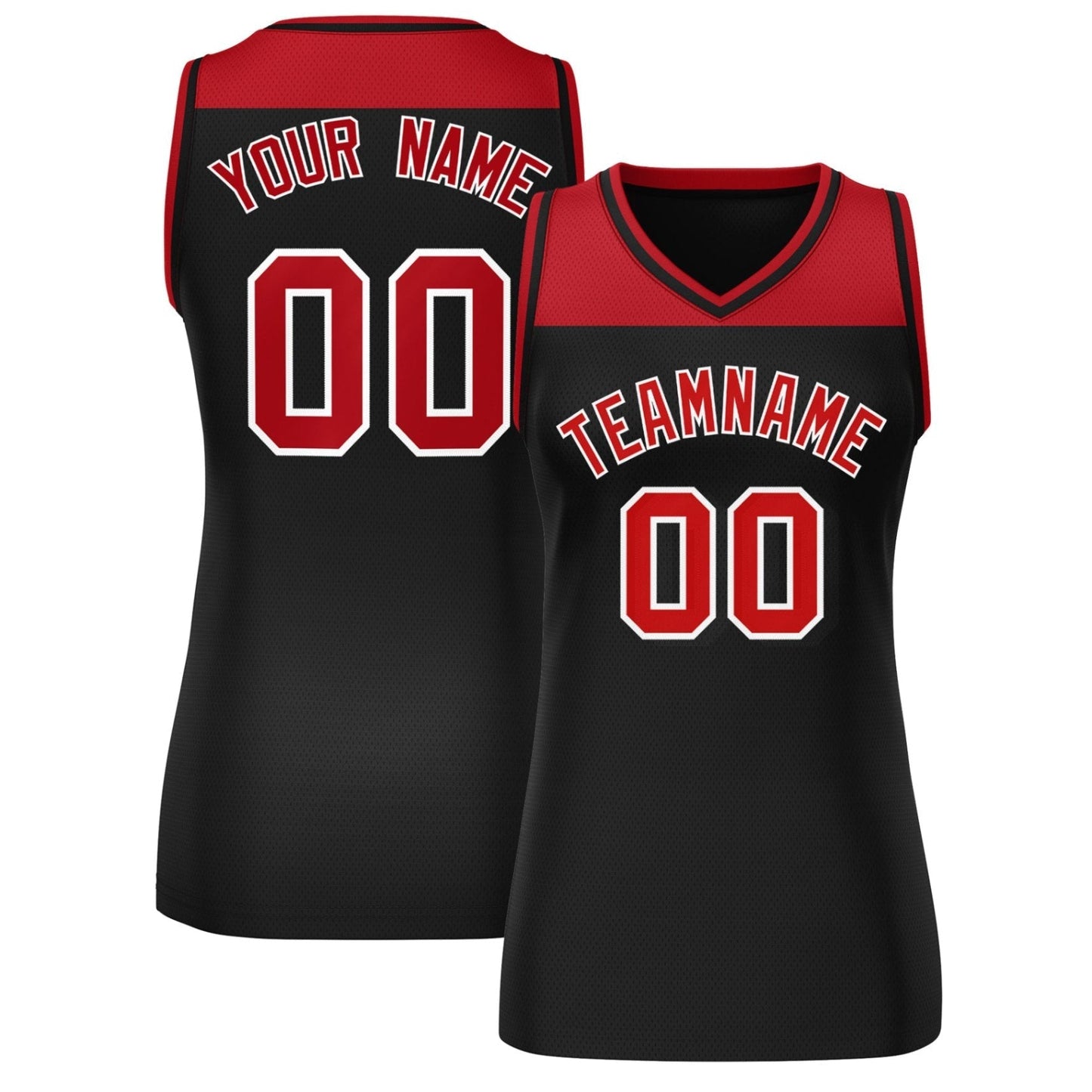 Custom Red Black Color Block Fashion Tops Mesh Netball Dress For Women