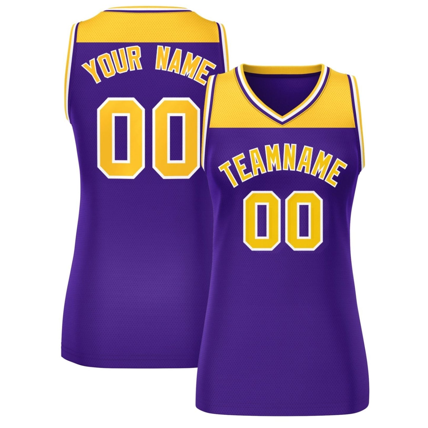 Custom Gold Purple Color Block Fashion Tops Mesh Netball Dress For Women