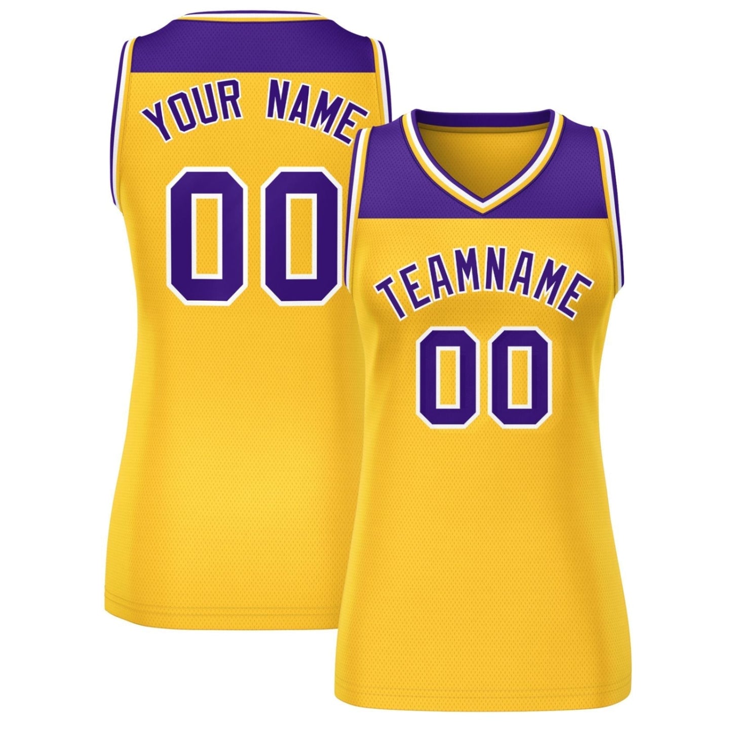 Custom Purple Gold Color Block Fashion Tops Mesh Netball Dress For Women