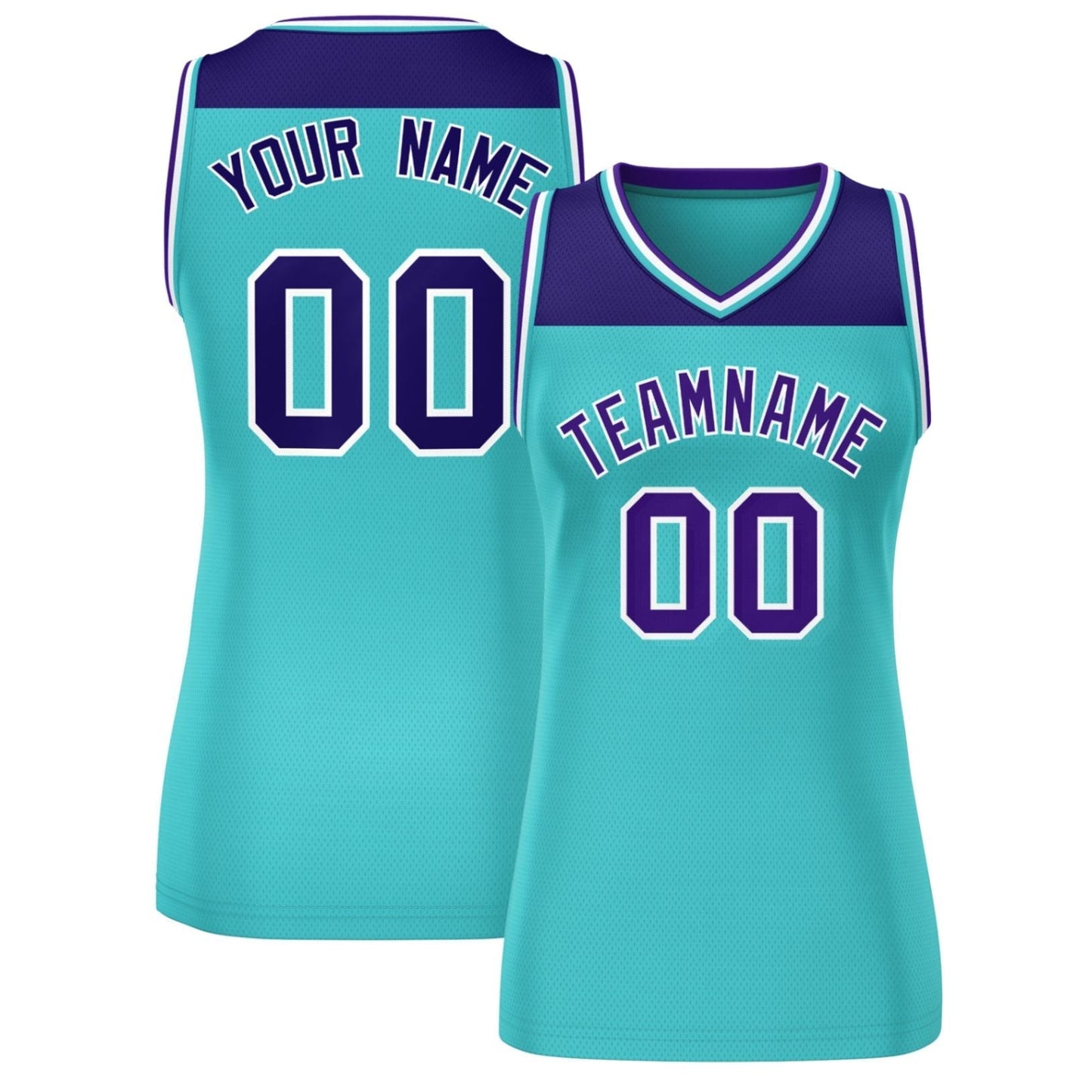 Custom Purple Aqua Color Block Fashion Tops Mesh Netball Dress For Women