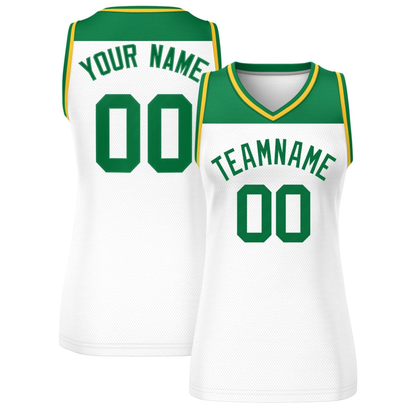 Custom Kelly Green White Color Block Fashion Tops Mesh Netball Dress For Women
