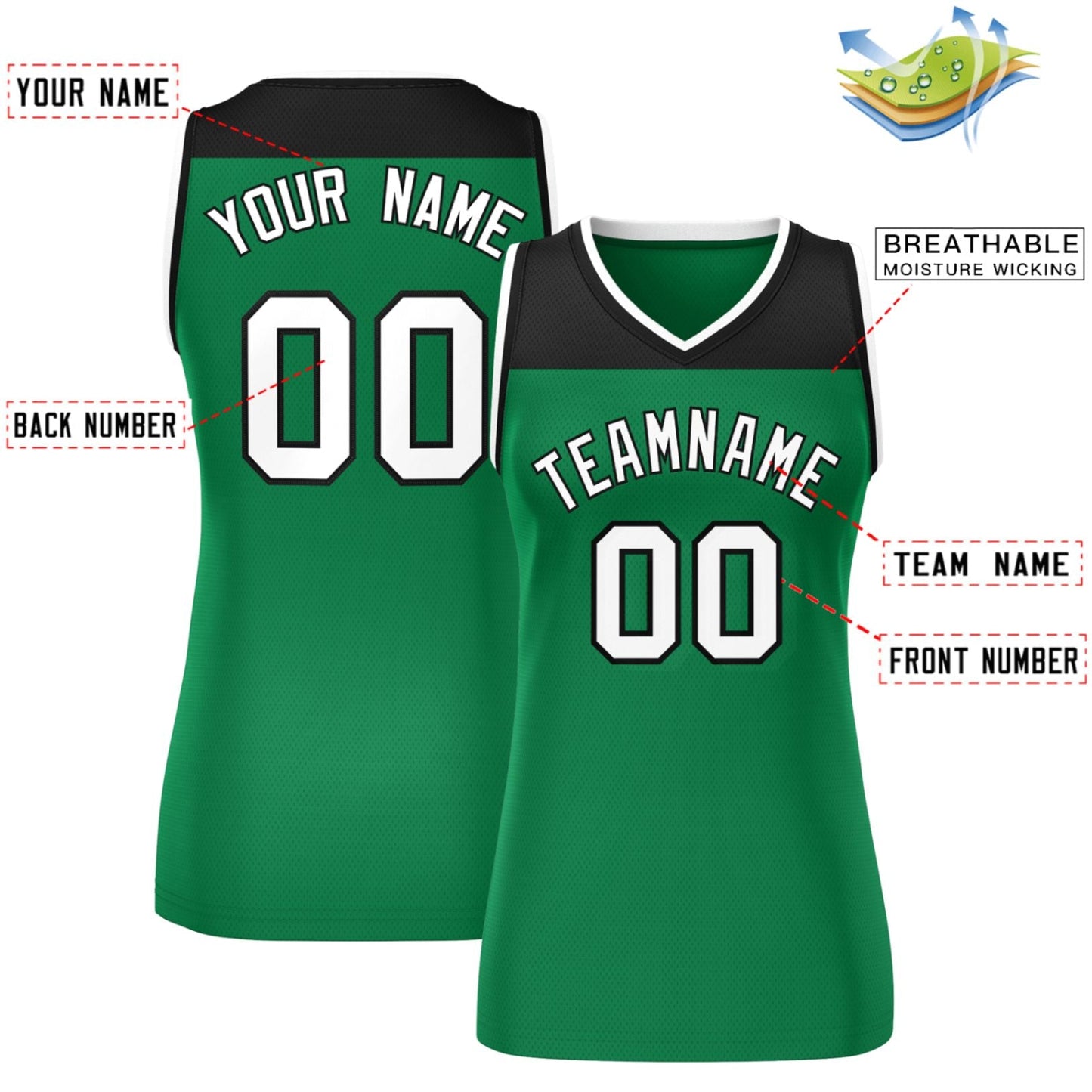 Custom Black Kelly Green Color Block Fashion Tops Mesh Netball Dress For Women