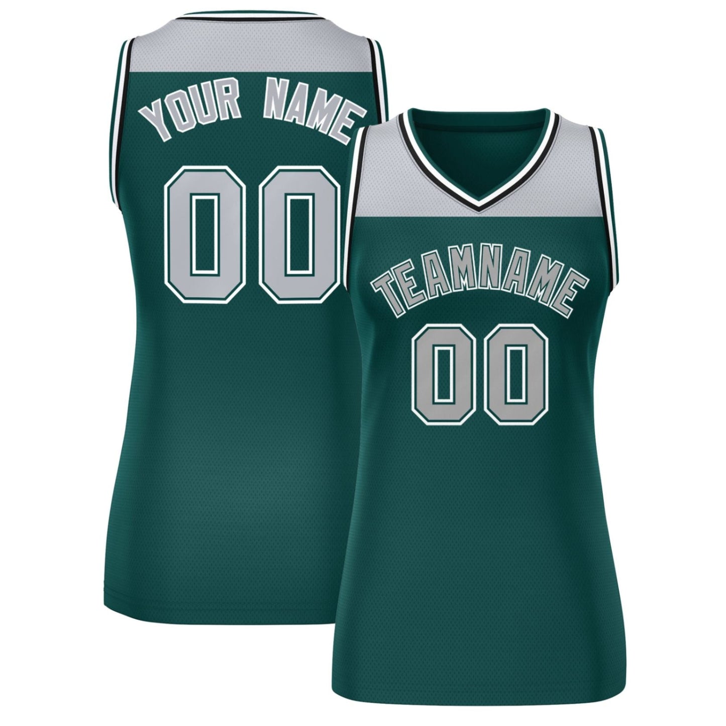 Custom Gray Midnight Green Color Block Fashion Tops Mesh Netball Dress For Women
