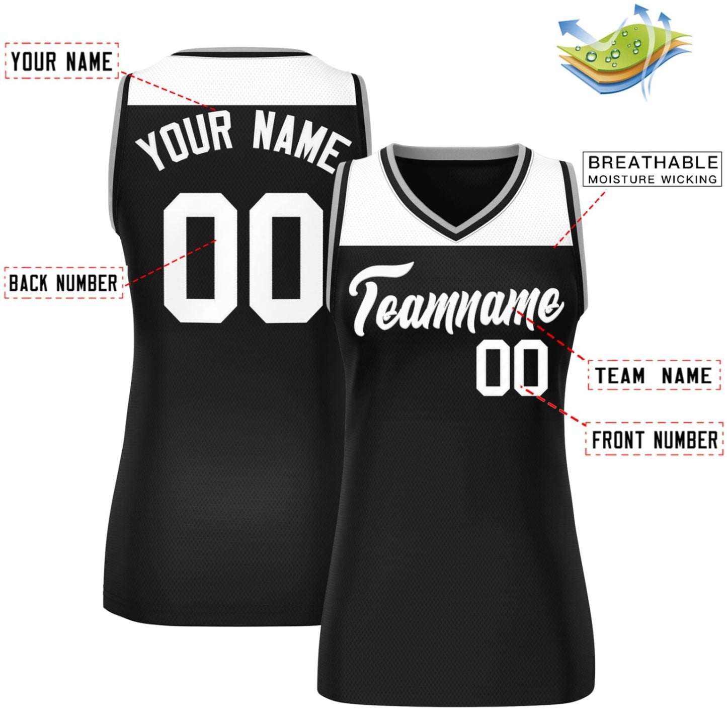 Custom White Black Color Block Fashion Tops Mesh Netball Dress For Women