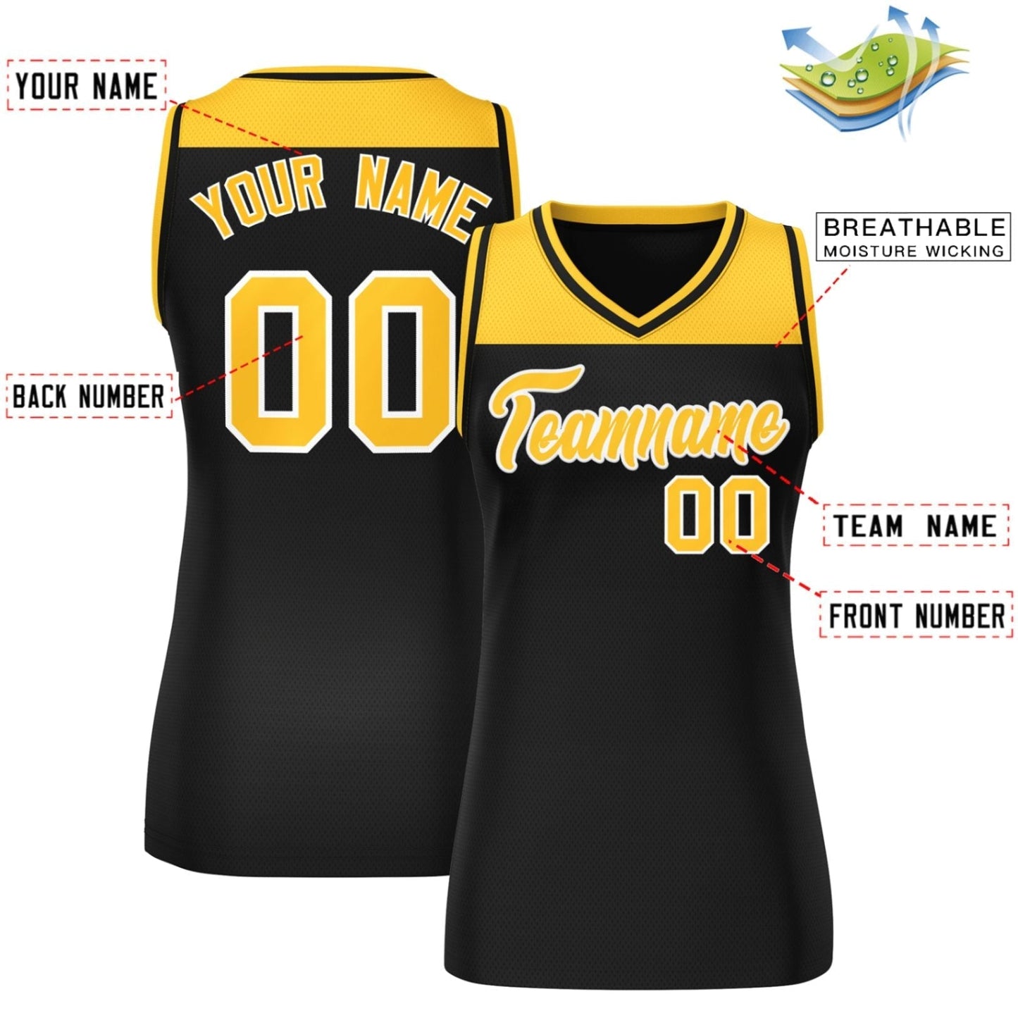 Custom Gold Black Color Block Fashion Tops Mesh Netball Dress For Women