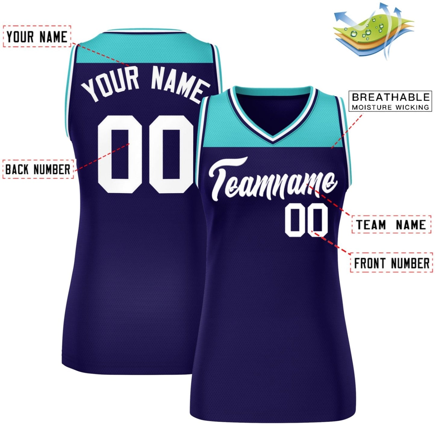 Custom Aqua Purple Color Block Fashion Tops Mesh Netball Dress For Women