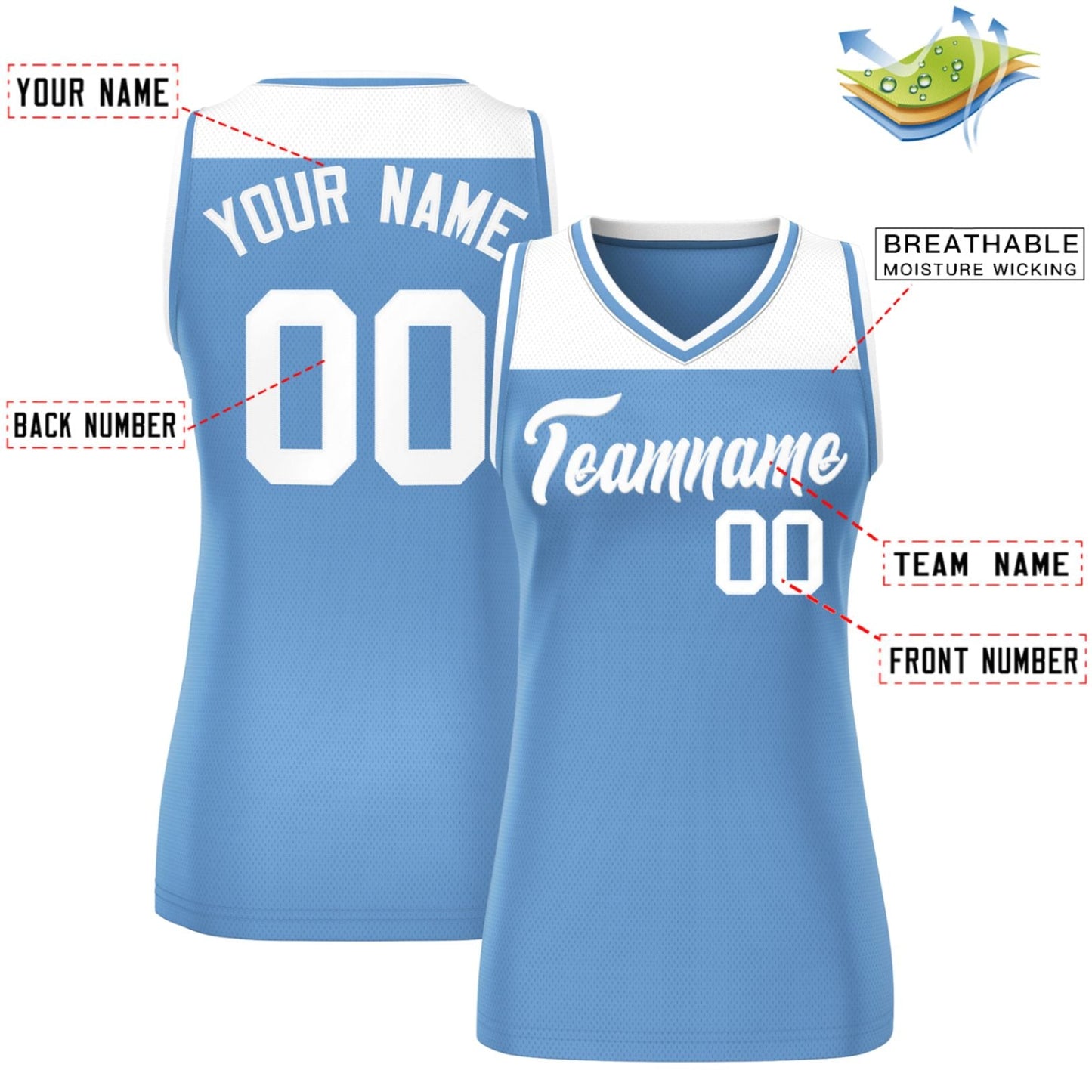 Custom White Light Blue Color Block Fashion Tops Mesh Netball Dress For Women