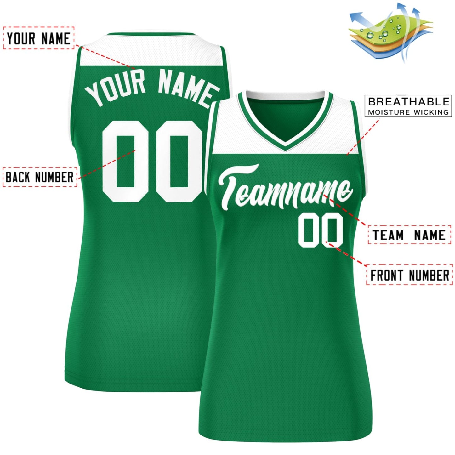 Custom White Kelly Green Color Block Fashion Tops Mesh Netball Dress For Women