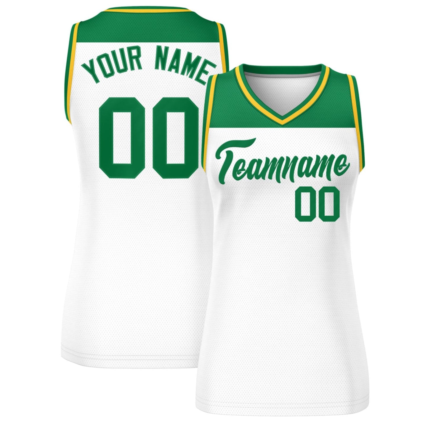 Custom Kelly Green White Color Block Fashion Tops Mesh Netball Dress For Women