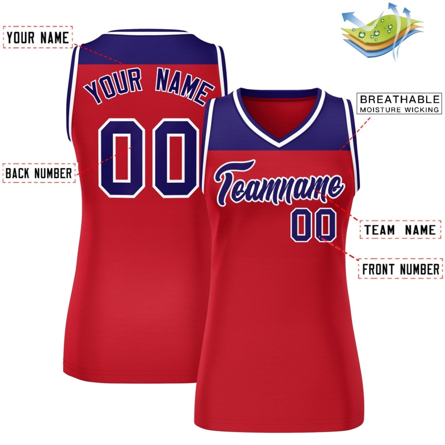Custom Purple Red Color Block Fashion Tops Mesh Netball Dress For Women