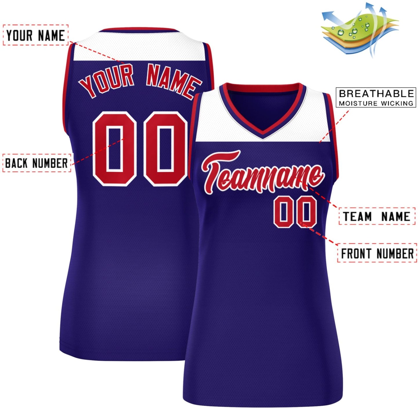 Custom White Purple Color Block Fashion Tops Mesh Netball Dress For Women