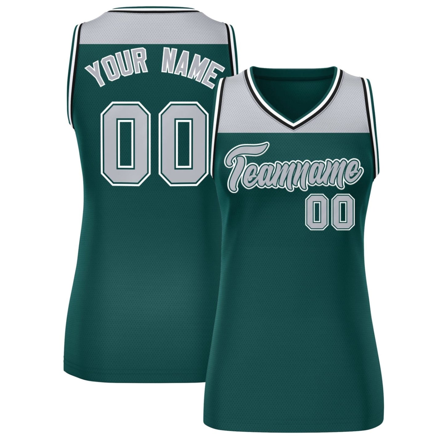 Custom Gray Midnight Green Color Block Fashion Tops Mesh Netball Dress For Women
