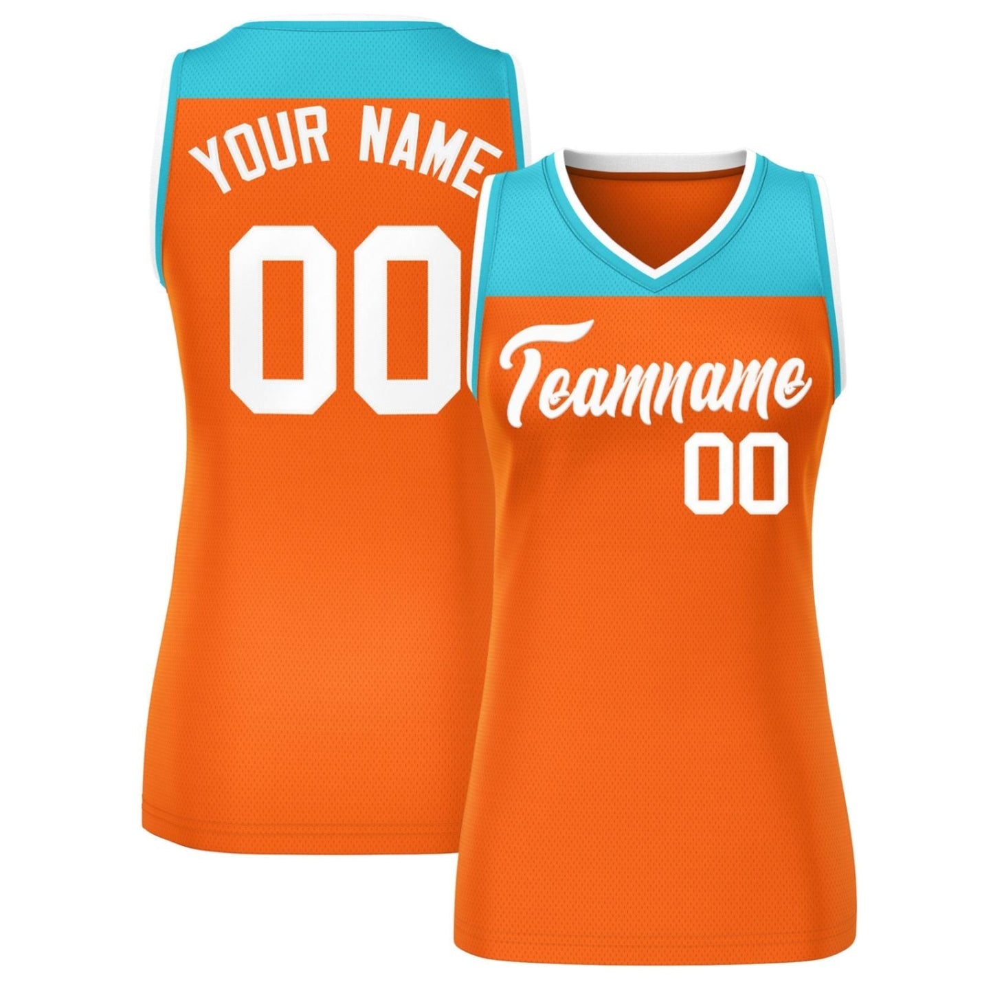 Custom Aqua Orange Color Block Fashion Tops Mesh Netball Dress For Women