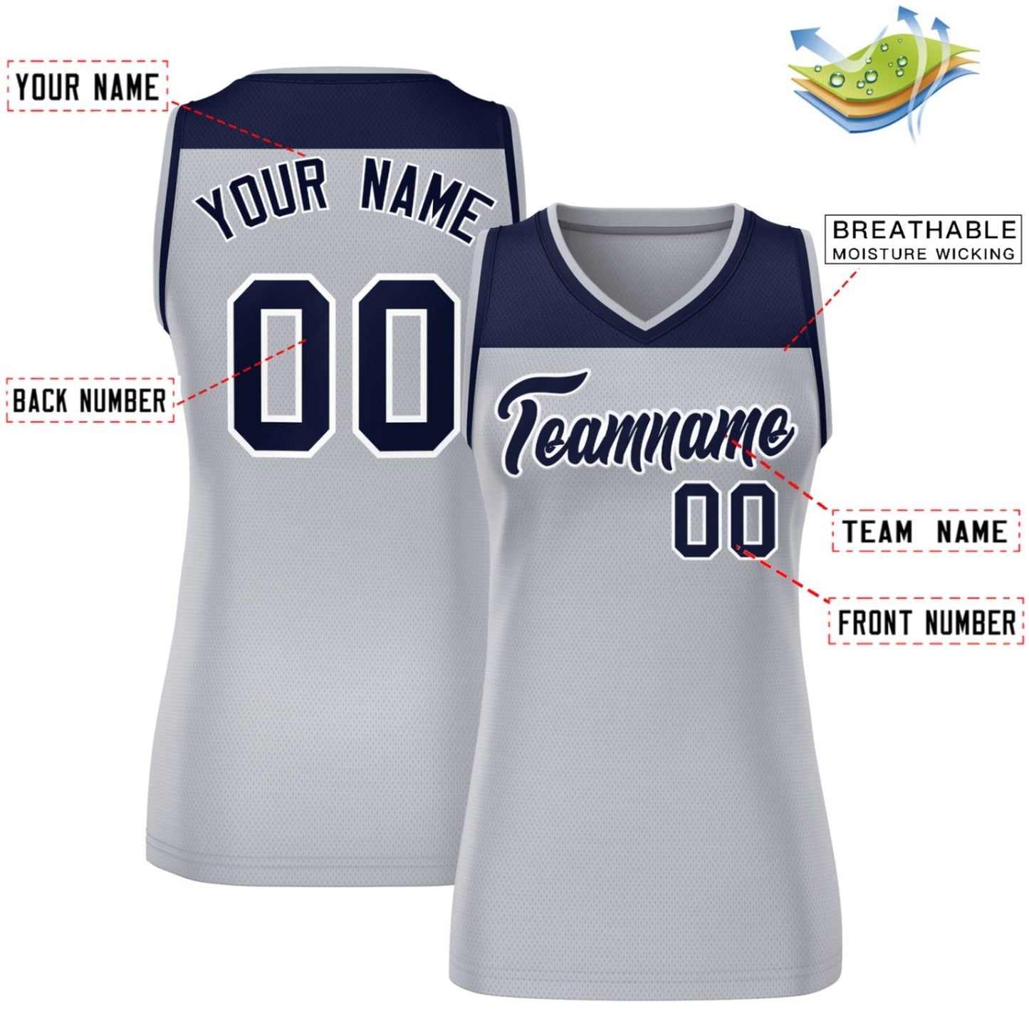 Custom Navy Gray Color Block Fashion Tops Mesh Netball Dress For Women