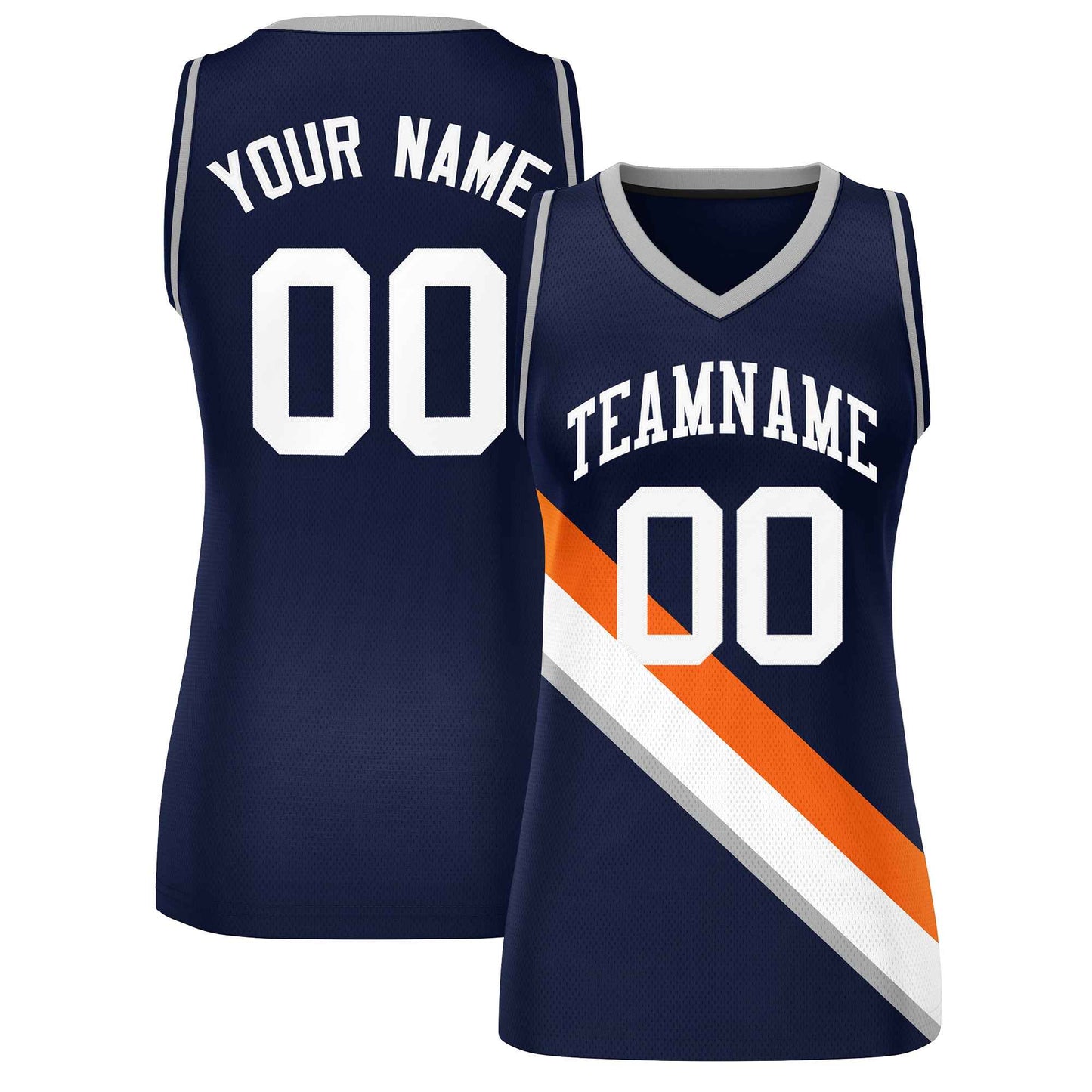 Custom Navy Gray-Navy Thick Slash Fashion Tops Mesh Netball Dress For Women