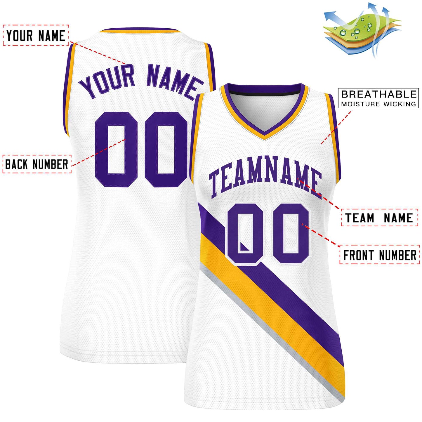 Custom White Yellow-Purple Thick Slash Fashion Tops Mesh Netball Dress For Women