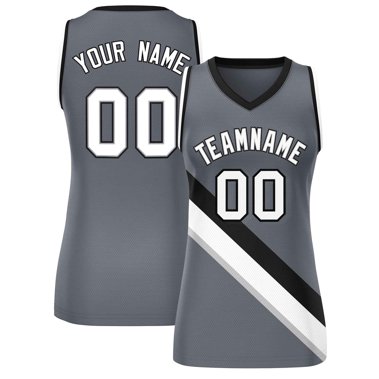 Custom Dark Gray Black-White Thick Slash Fashion Tops Mesh Netball Dress For Women