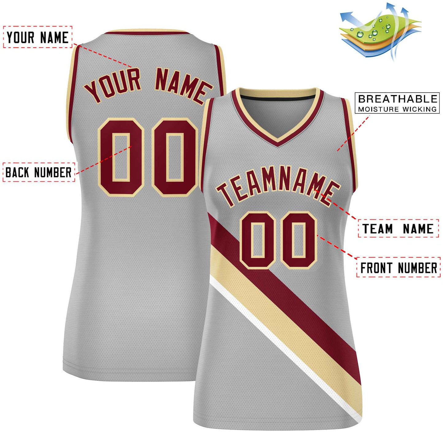 Custom Light Gray Crimson-Khaki Thick Slash Fashion Tops Mesh Netball Dress For Women